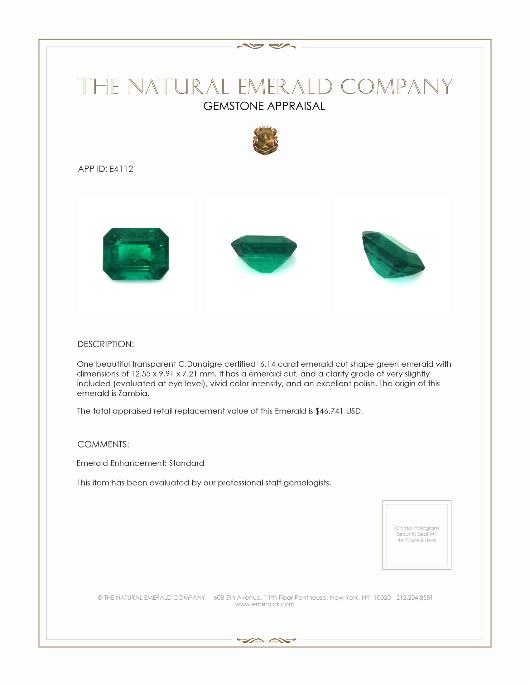 6.14 Ct. Emerald from Zambia