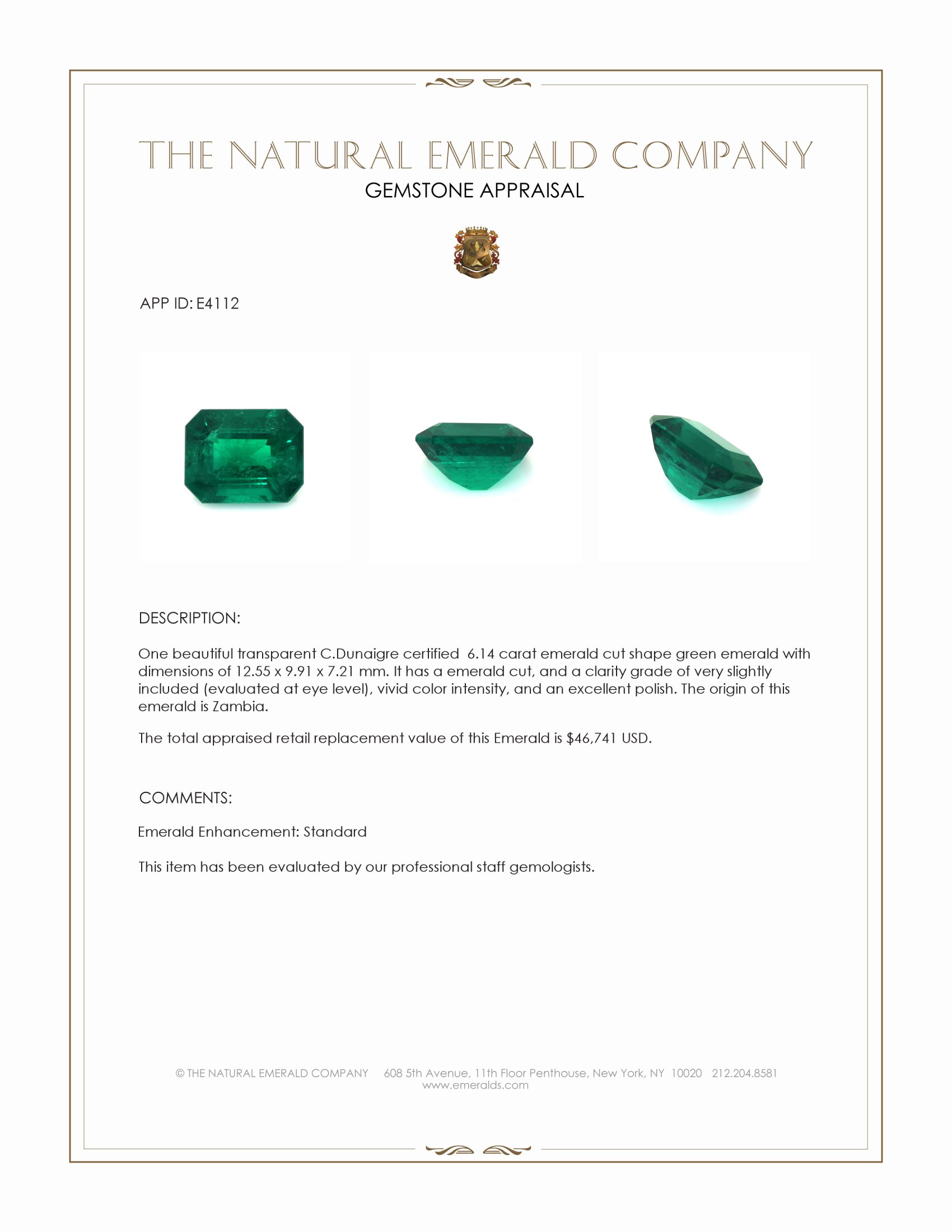 6.14 Ct. Emerald from Zambia