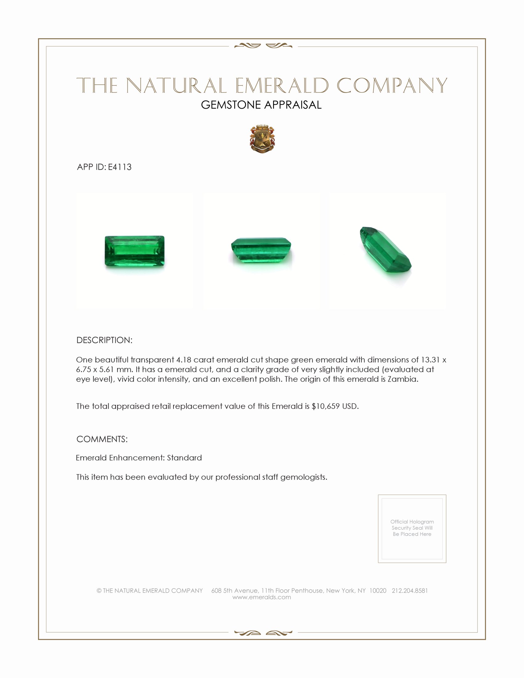 4.18 Ct. Emerald from Zambia