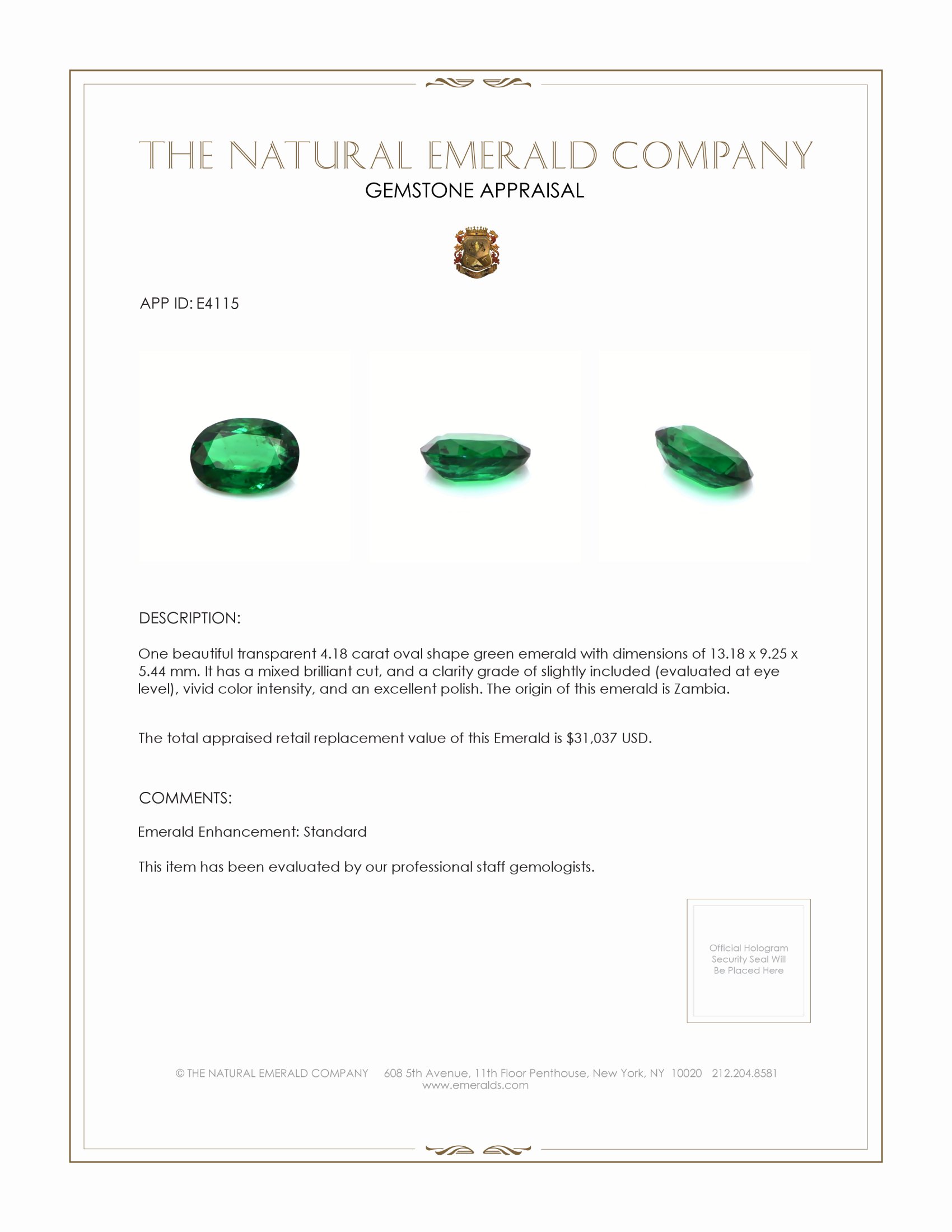 4.18 Ct. Emerald from Zambia