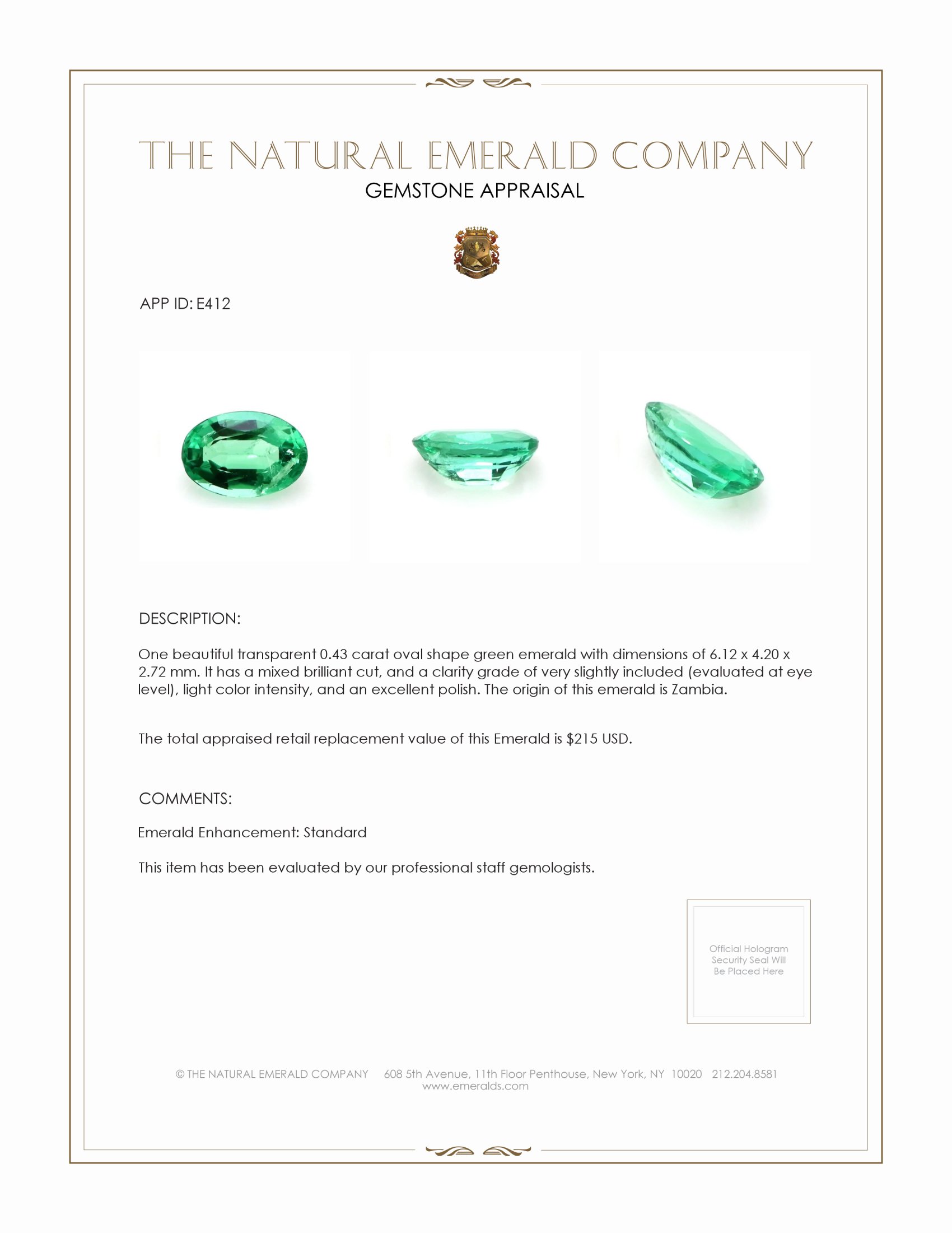 0.43 Ct. Emerald from Zambia