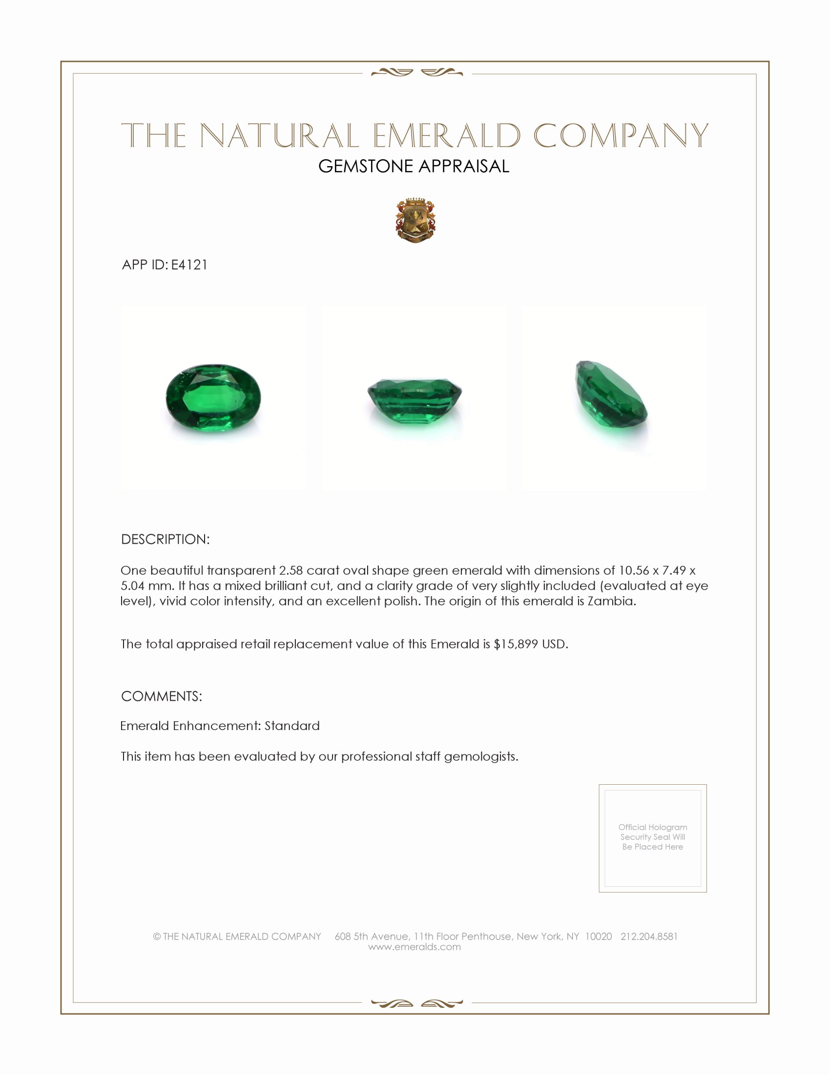 2.58 Ct. Emerald from Zambia