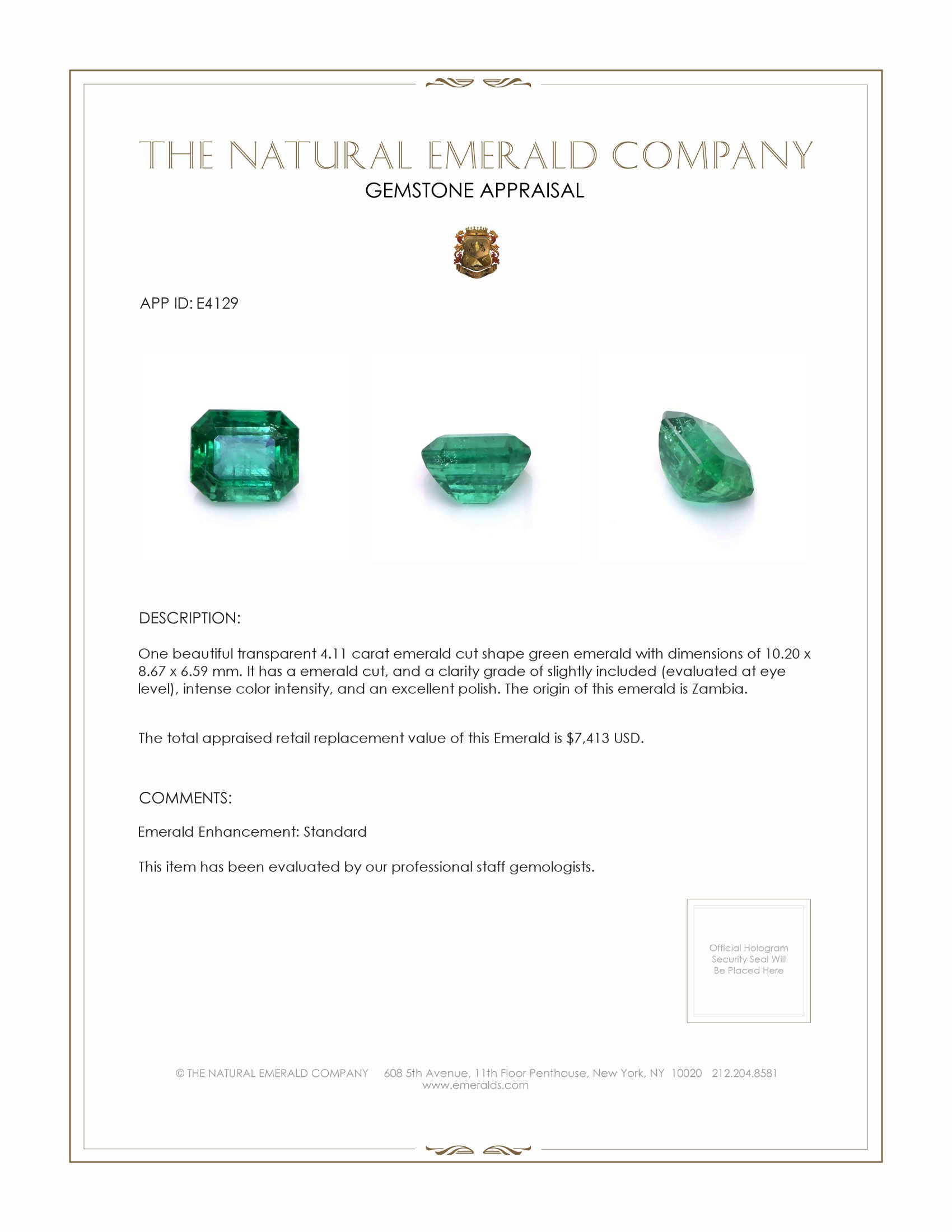4.11 Ct. Emerald from Zambia