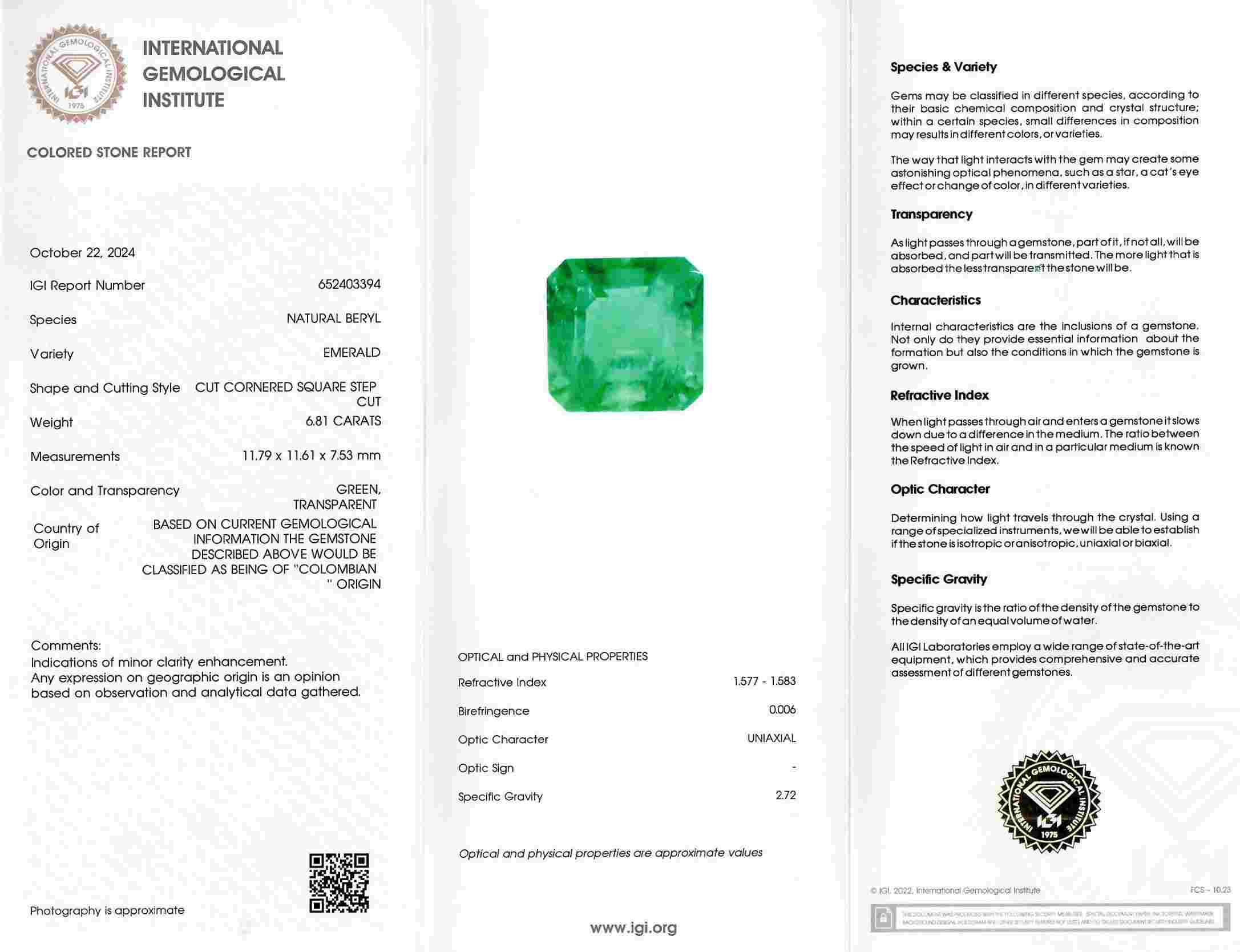 6.81 Ct. Emerald from Colombia