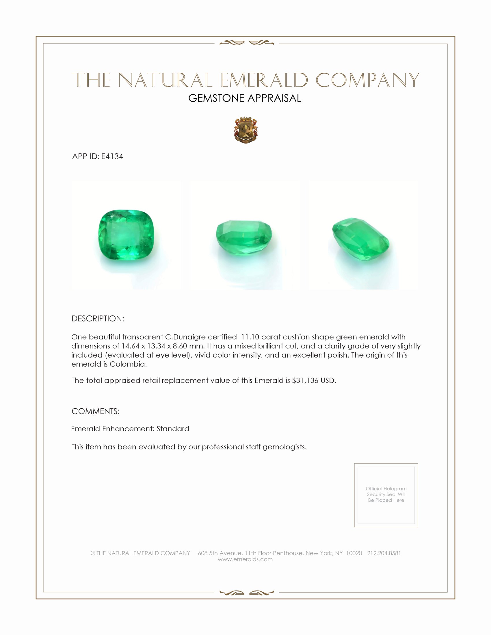 11.10 Ct. Emerald from Colombia