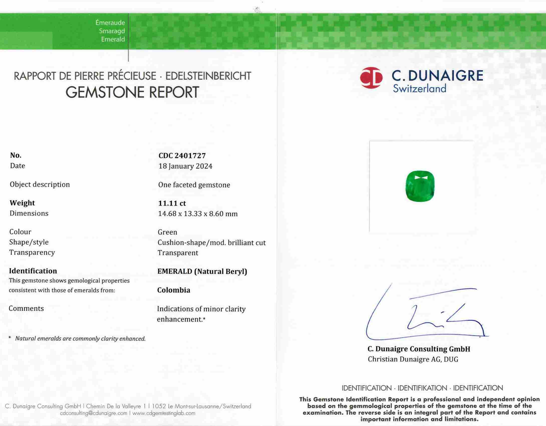 11.10 Ct. Emerald from Colombia