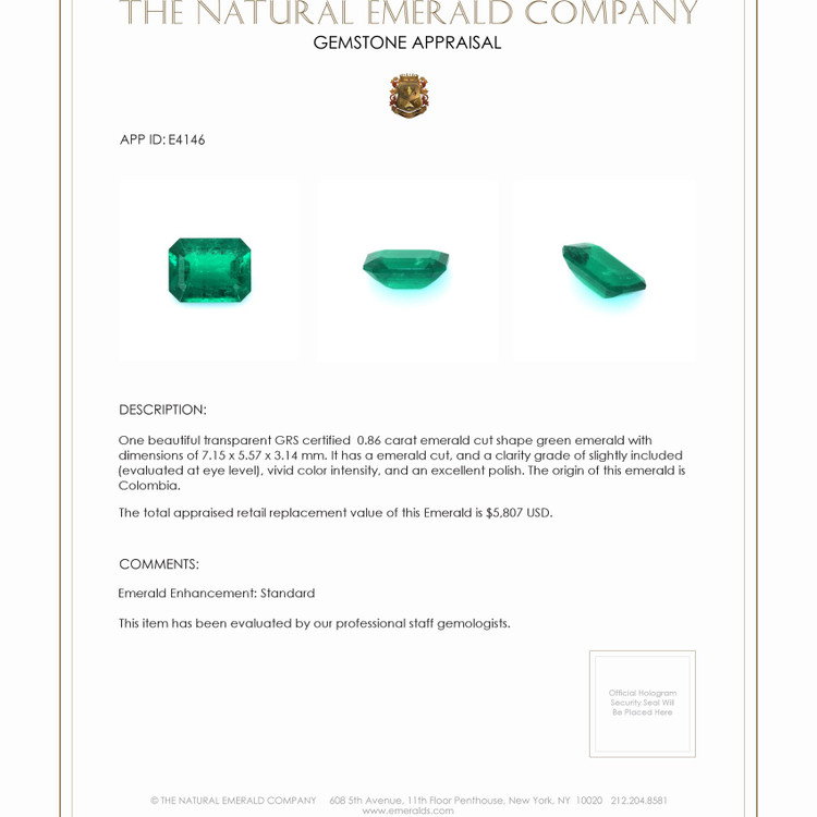 0.86 Ct. Emerald from Colombia