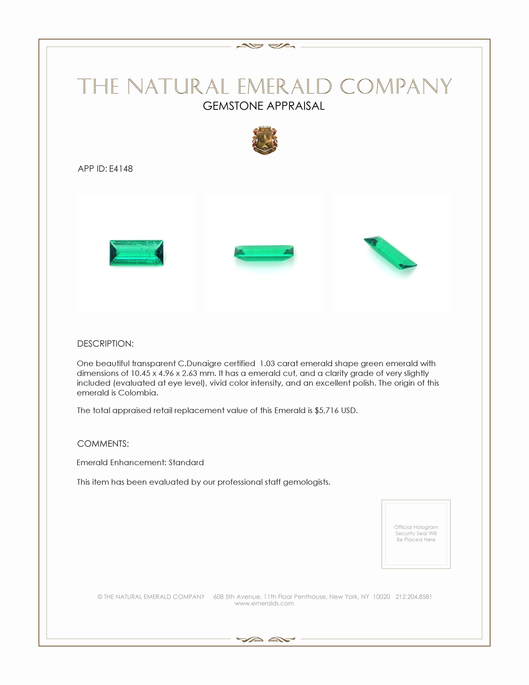 1.03 Ct. Emerald from Colombia