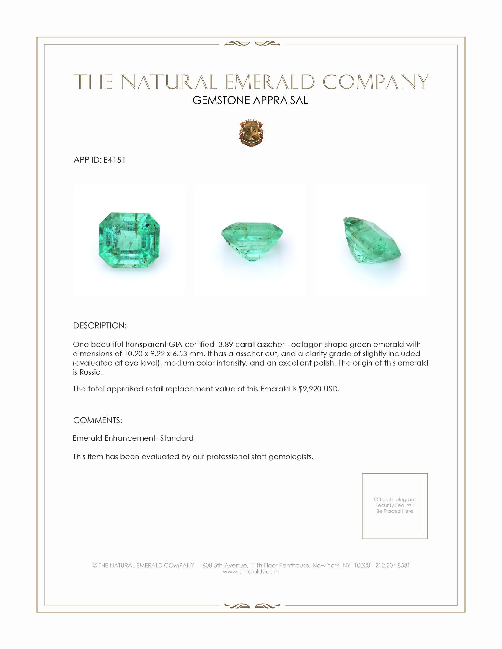 3.89 Ct. Emerald from Russia