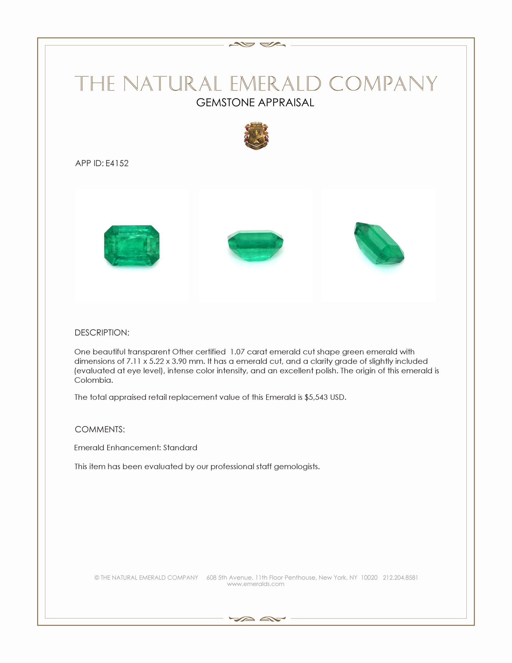 1.07 Ct. Emerald from Colombia