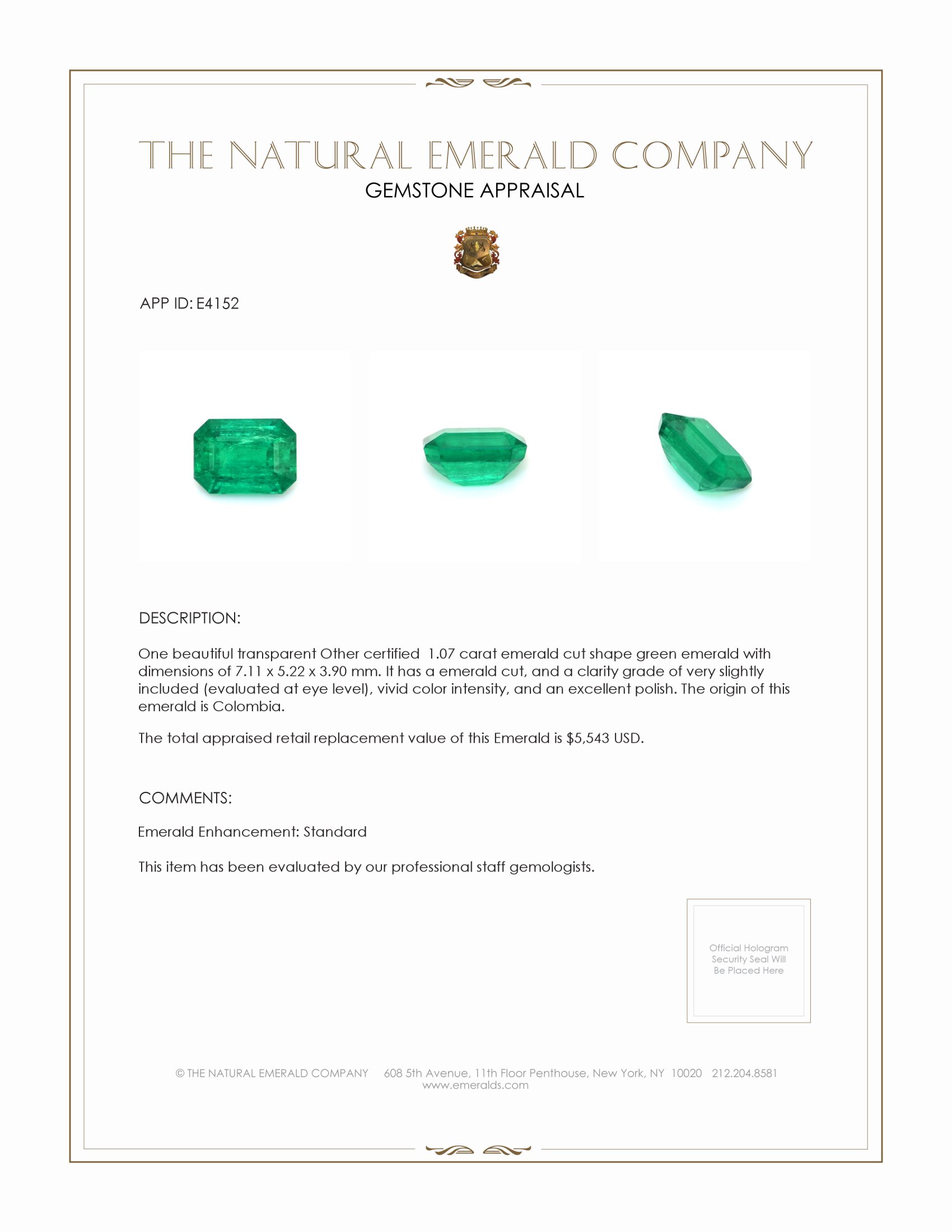 1.07 Ct. Emerald from Colombia