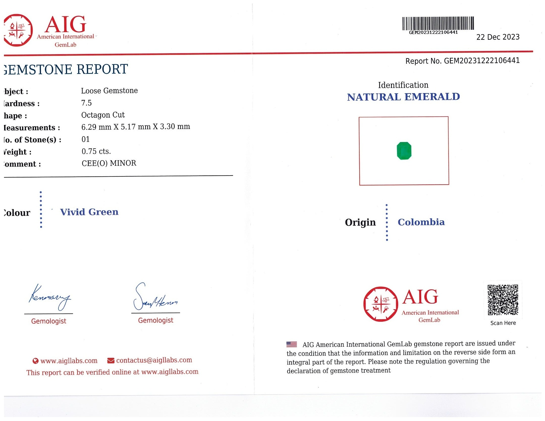 0.75 Ct. Emerald from Colombia