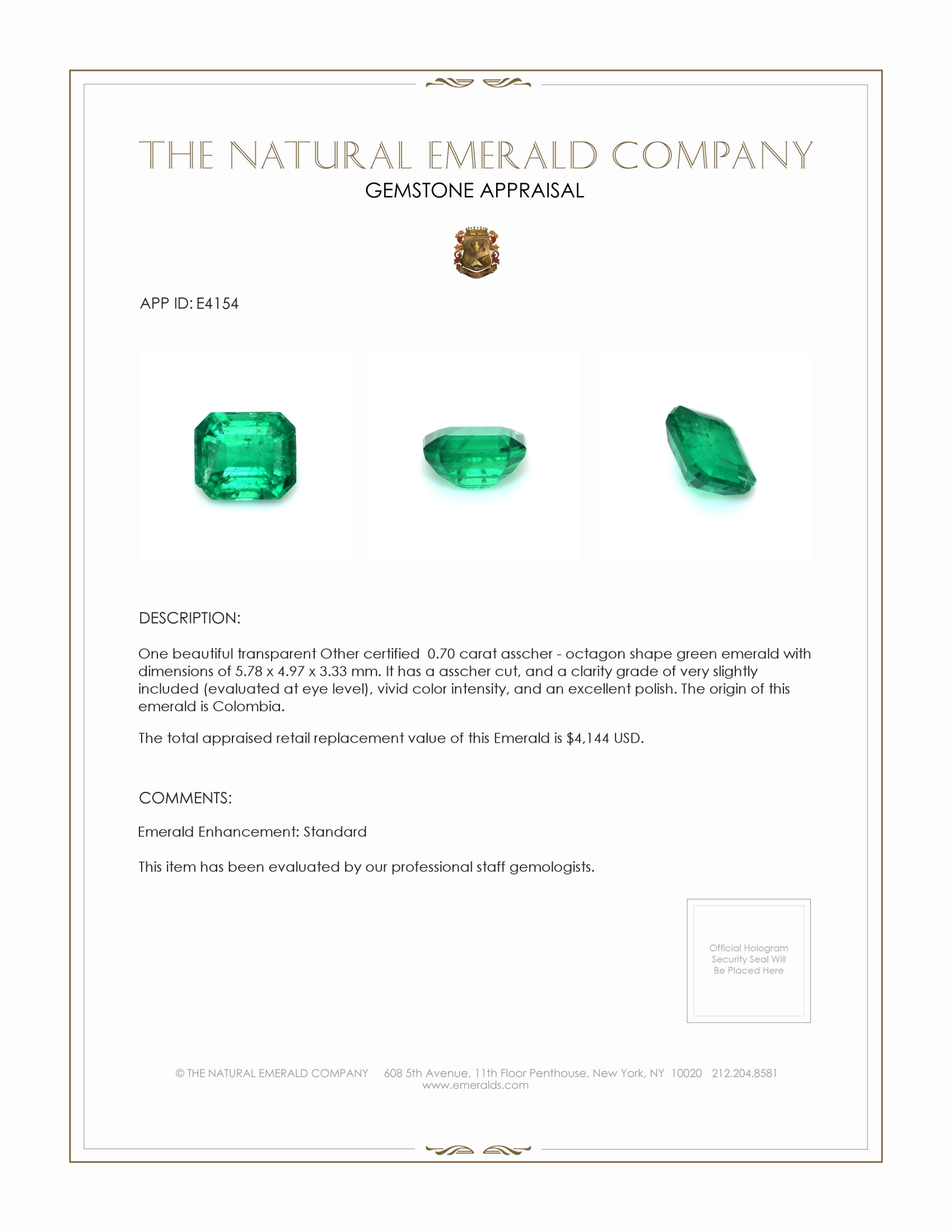 0.70 Ct. Emerald from Colombia