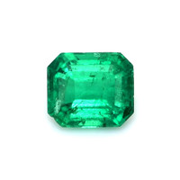 Three Stone Emerald Ring 0.70 Ct., 18K White Gold Combination Stone