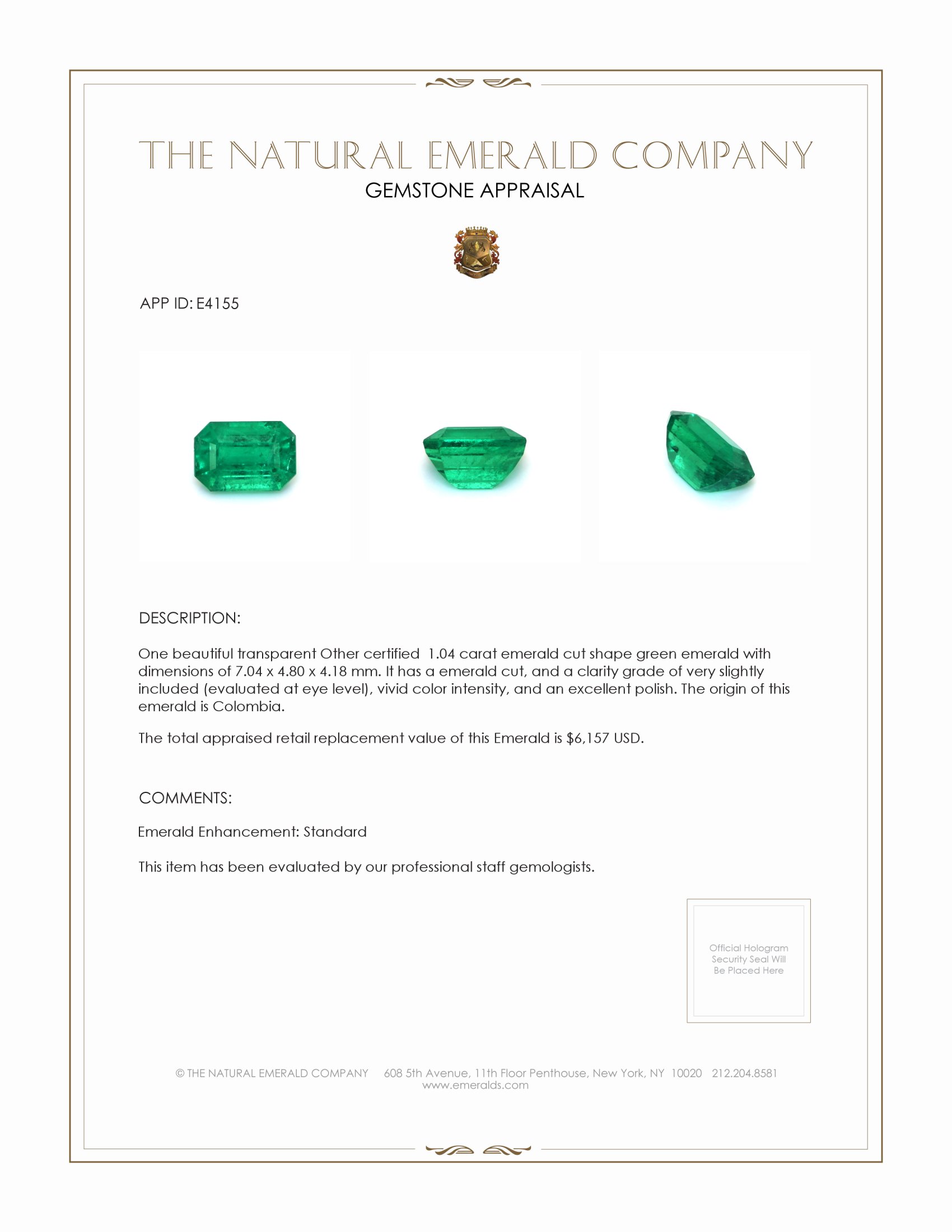 1.04 Ct. Emerald from Colombia