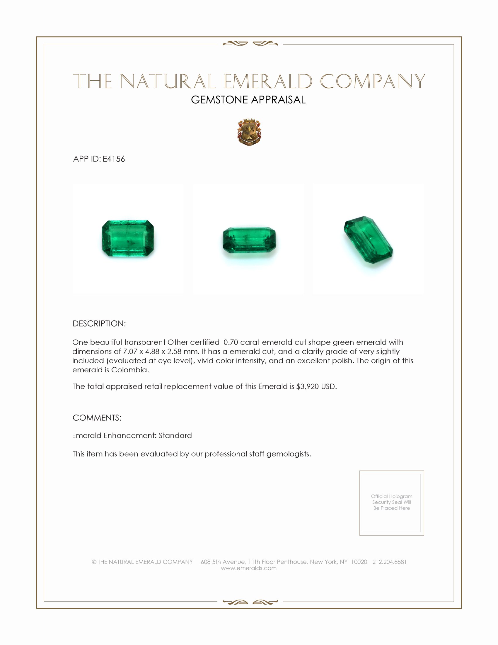 0.70 Ct. Emerald from Colombia