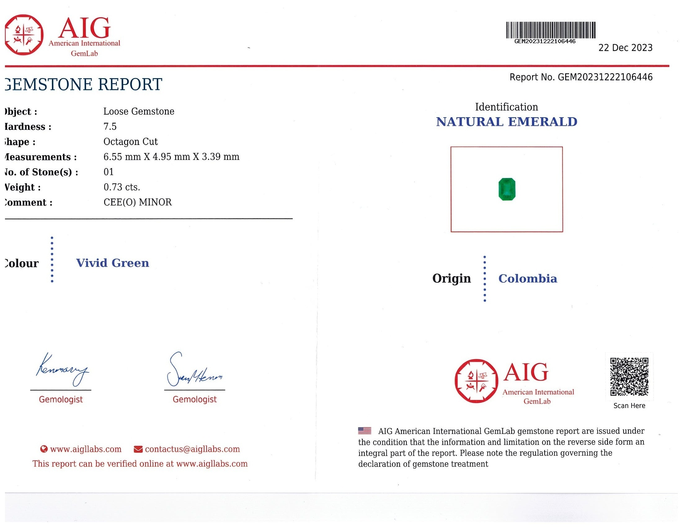 0.73 Ct. Emerald from Colombia