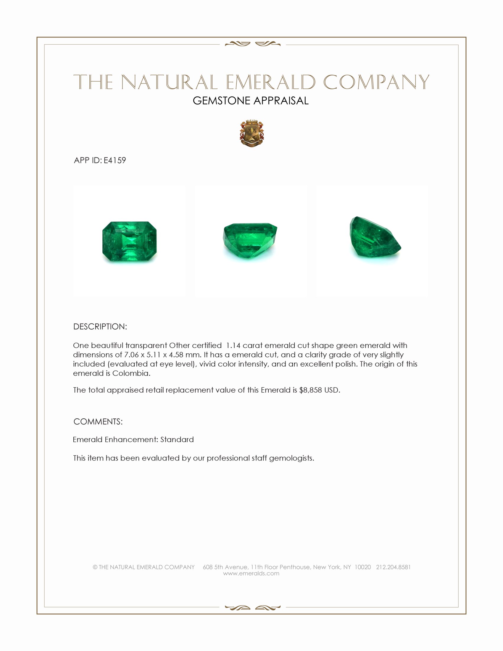 1.14 Ct. Emerald from Colombia