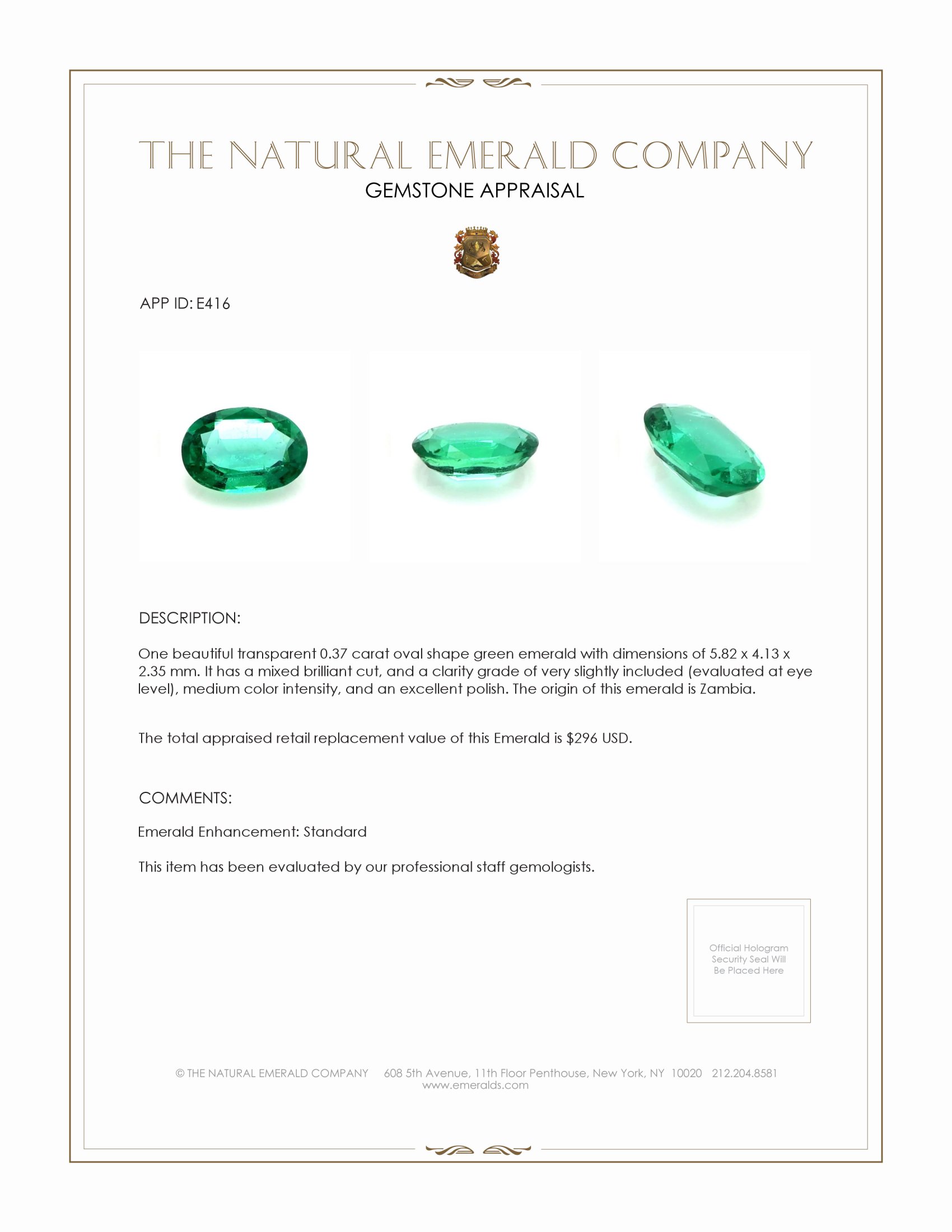 0.37 Ct. Emerald from Zambia