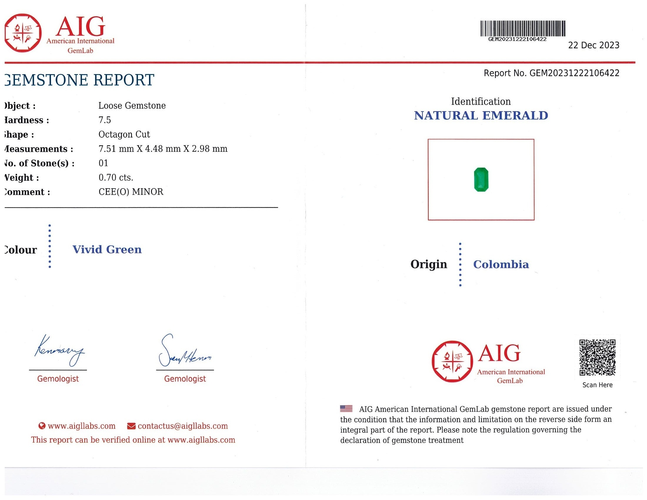 0.70 Ct. Emerald from Colombia