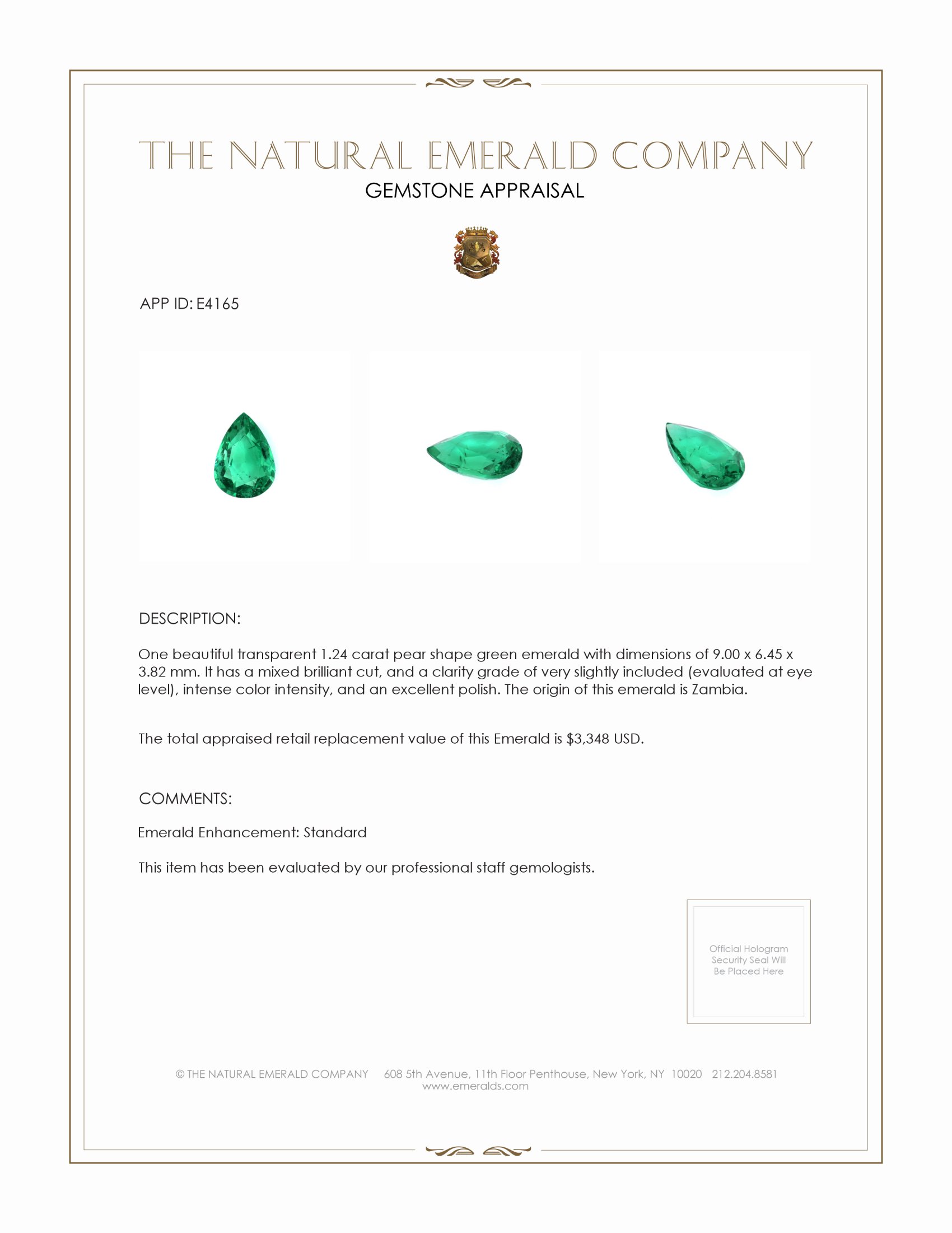 1.24 Ct. Emerald from Zambia