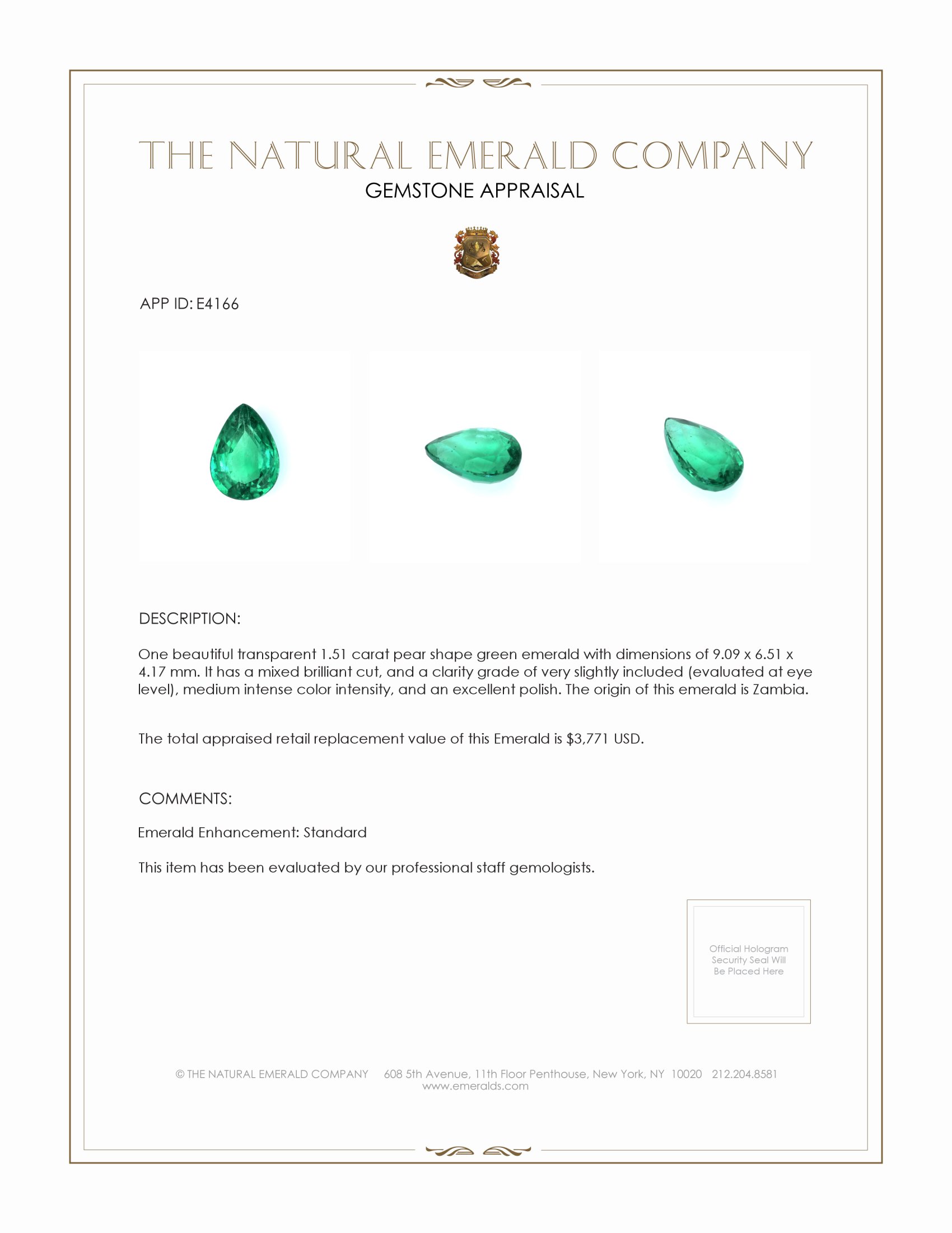 1.51 Ct. Emerald from Zambia