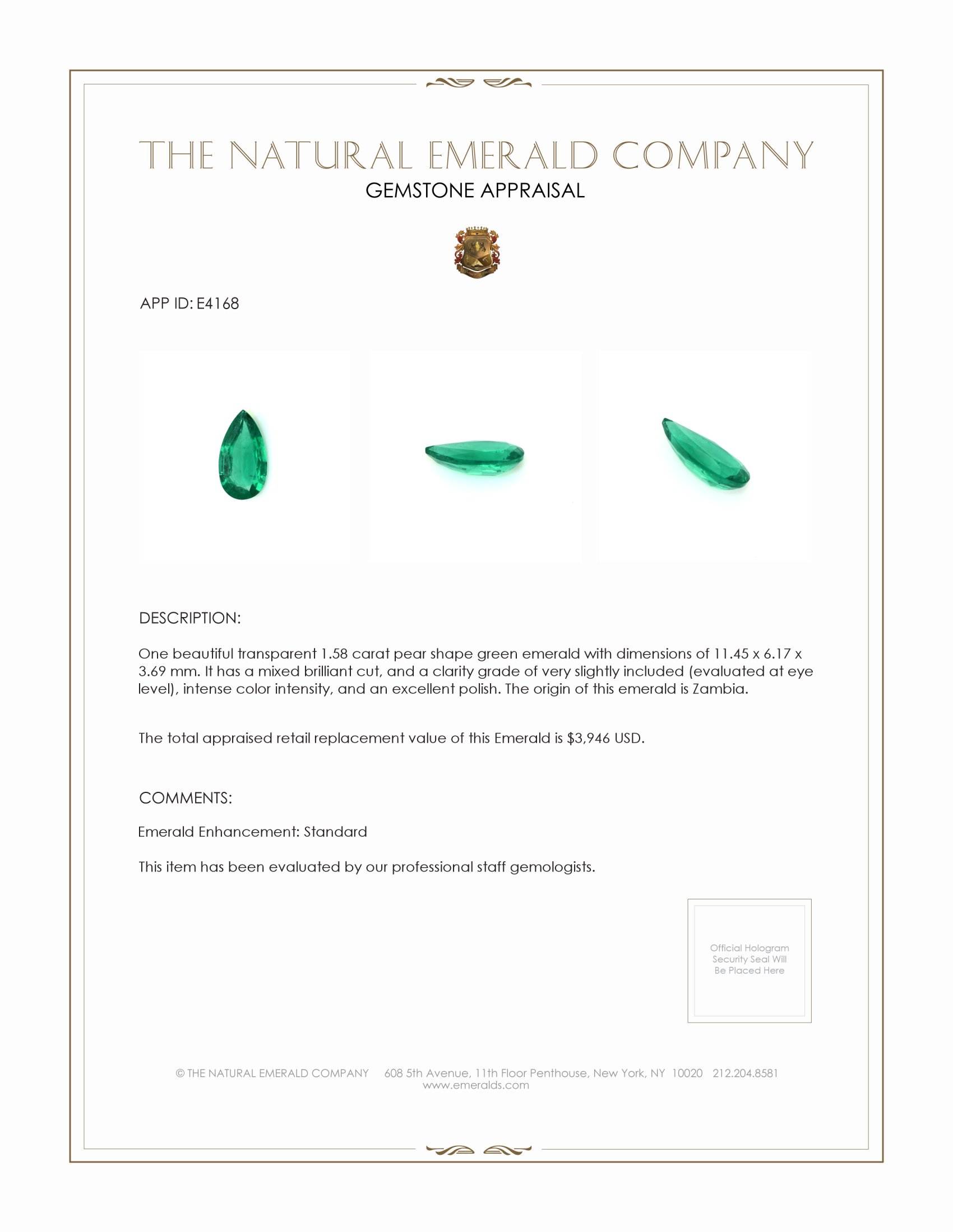 1.58 Ct. Emerald from Zambia