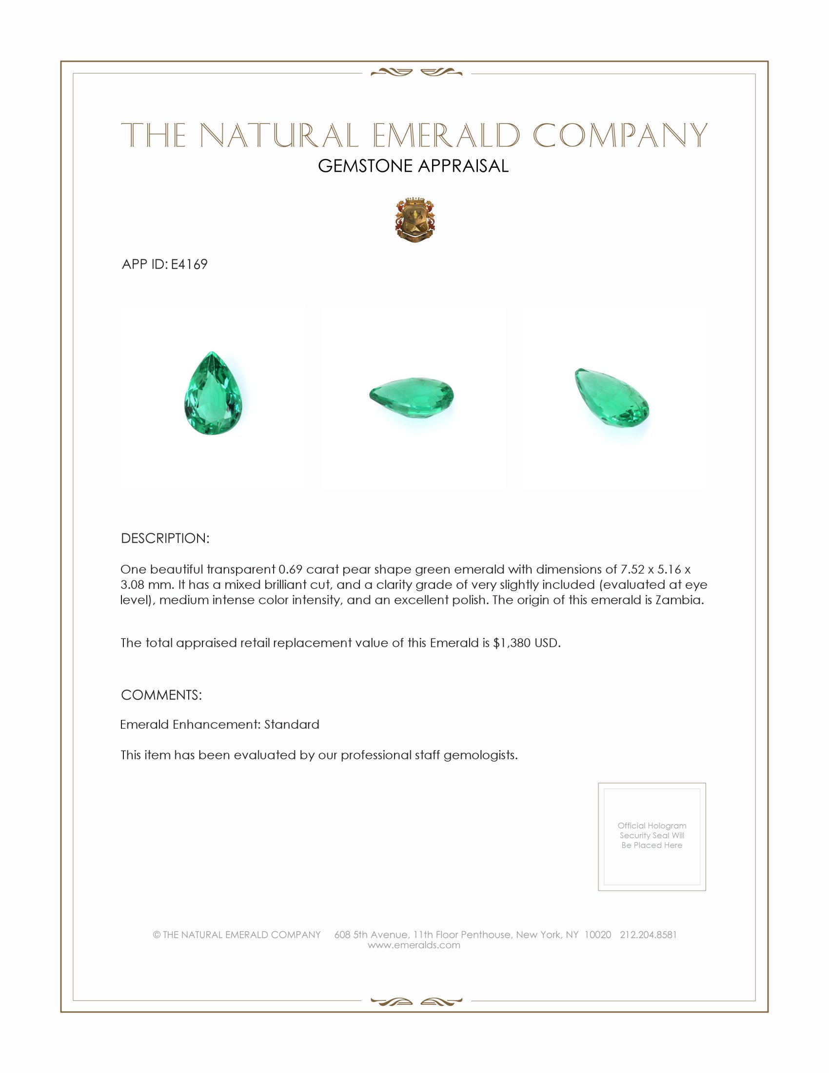 0.69 Ct. Emerald from Zambia