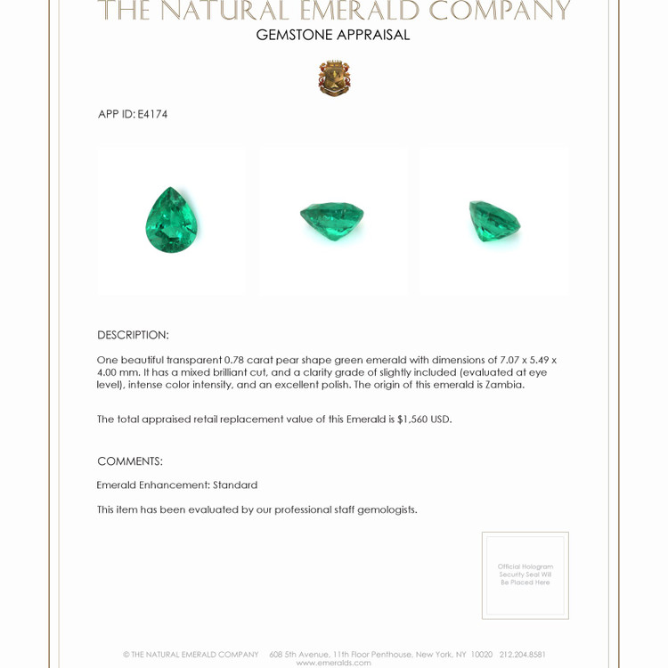 0.78 Ct. Emerald from Zambia