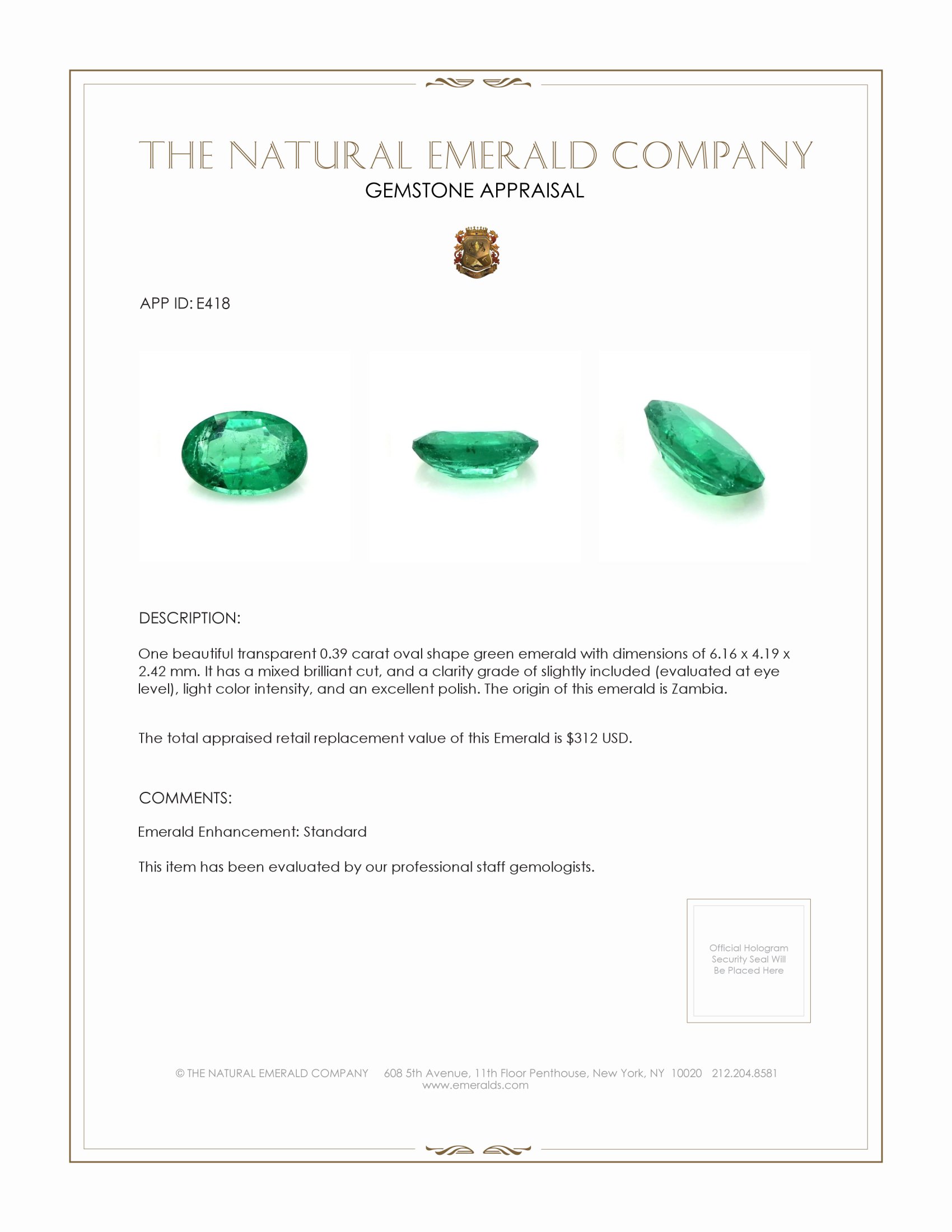 0.39 Ct. Emerald from Zambia