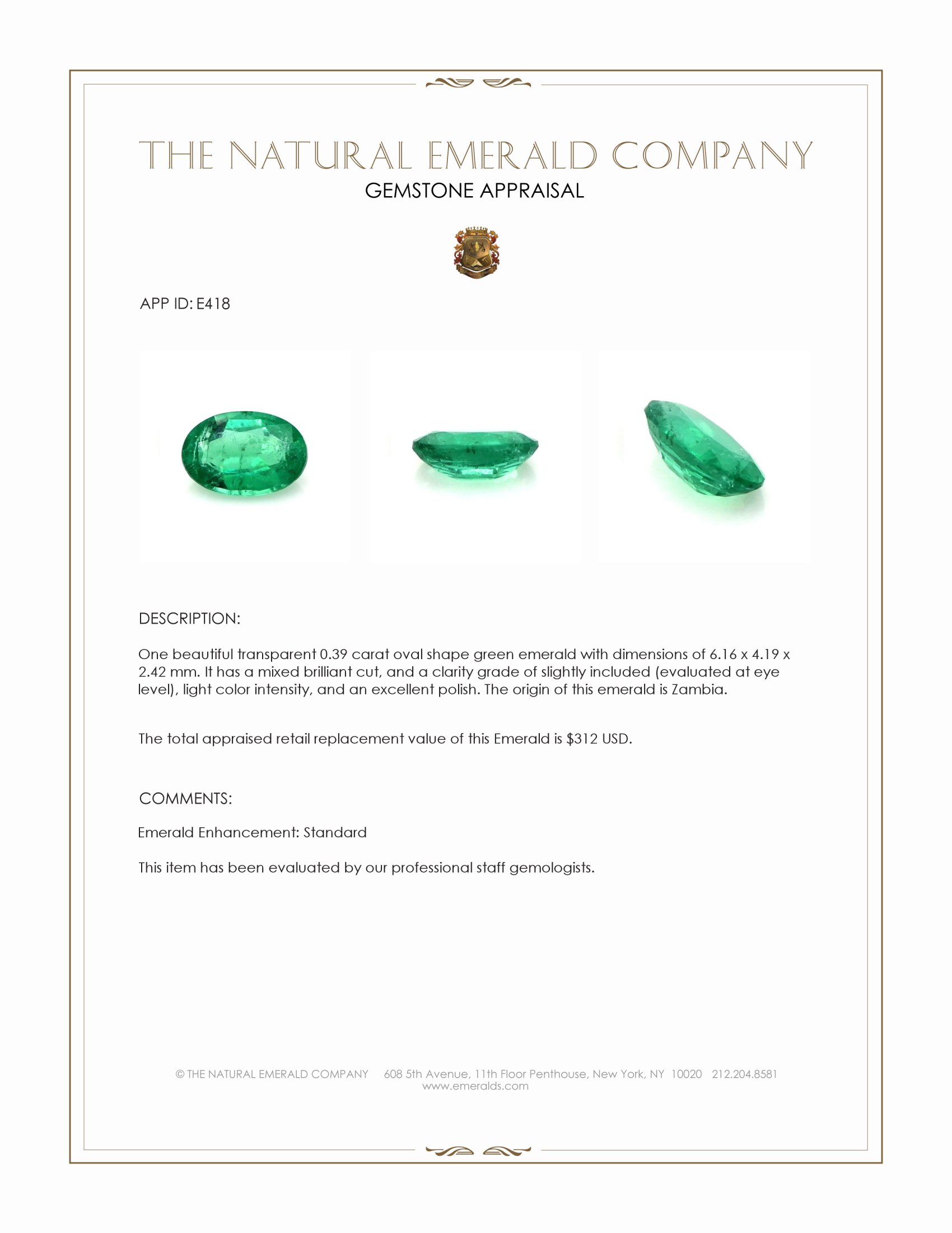 0.39 Ct. Emerald from Zambia