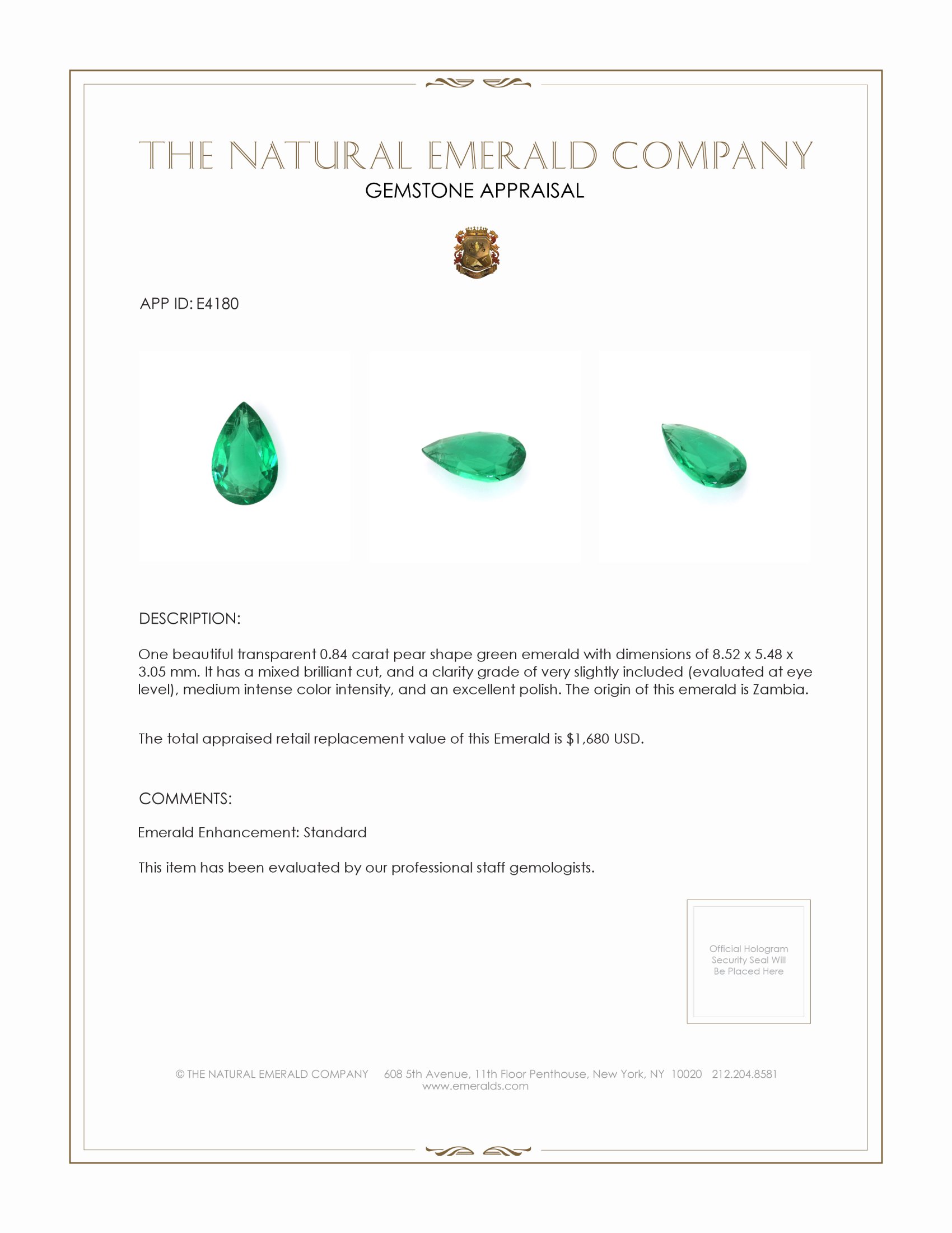 0.84 Ct. Emerald from Zambia