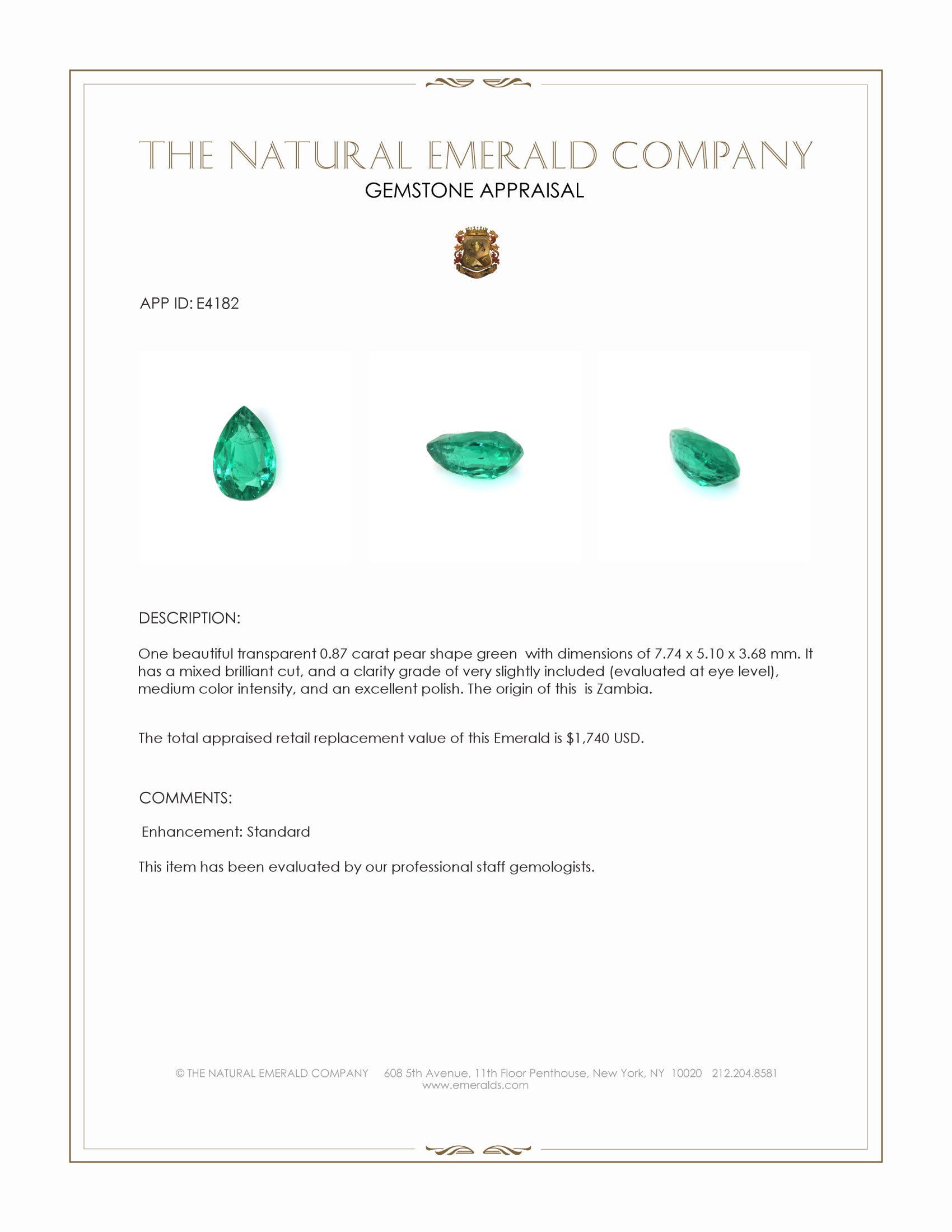 0.87 Ct. Emerald from Zambia