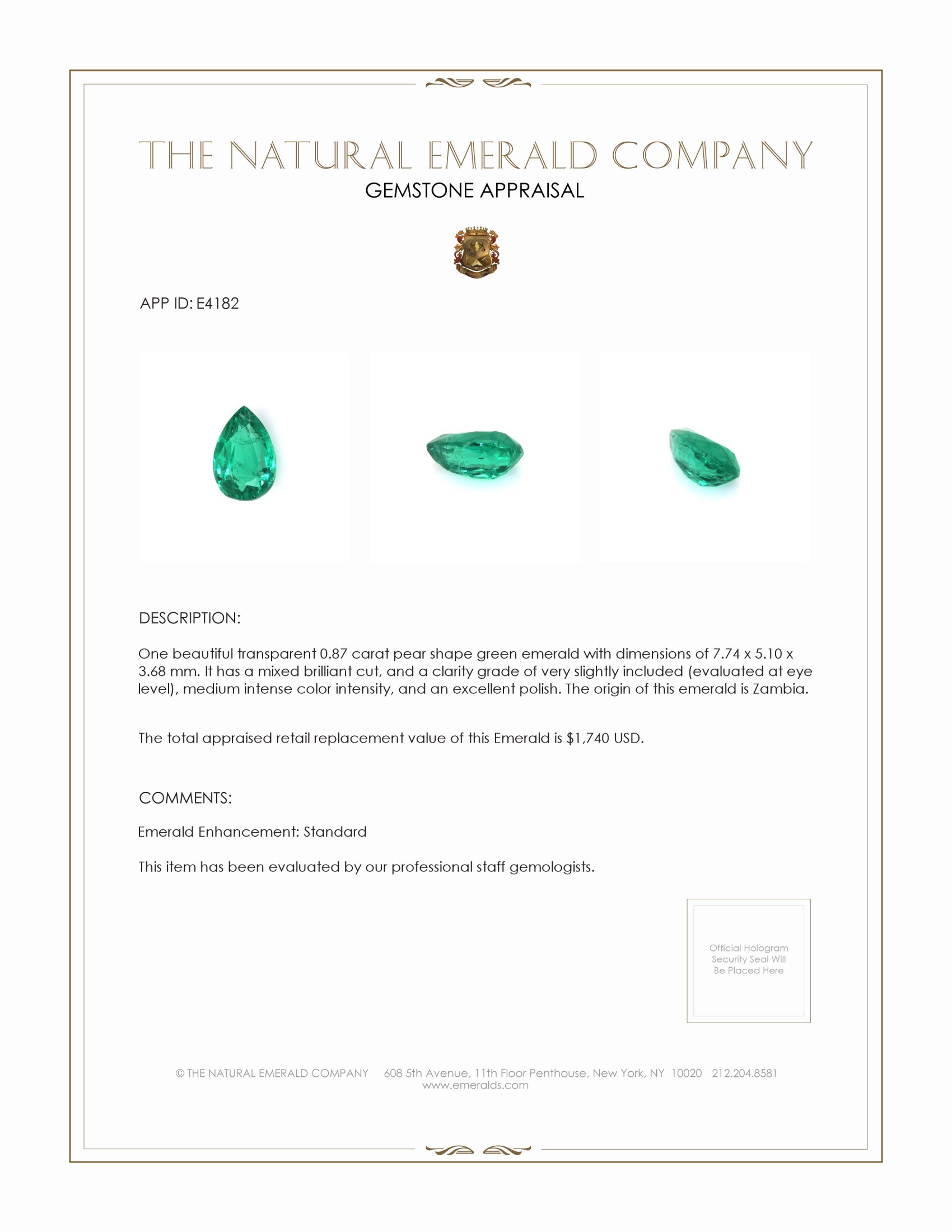 0.87 Ct. Emerald from Zambia