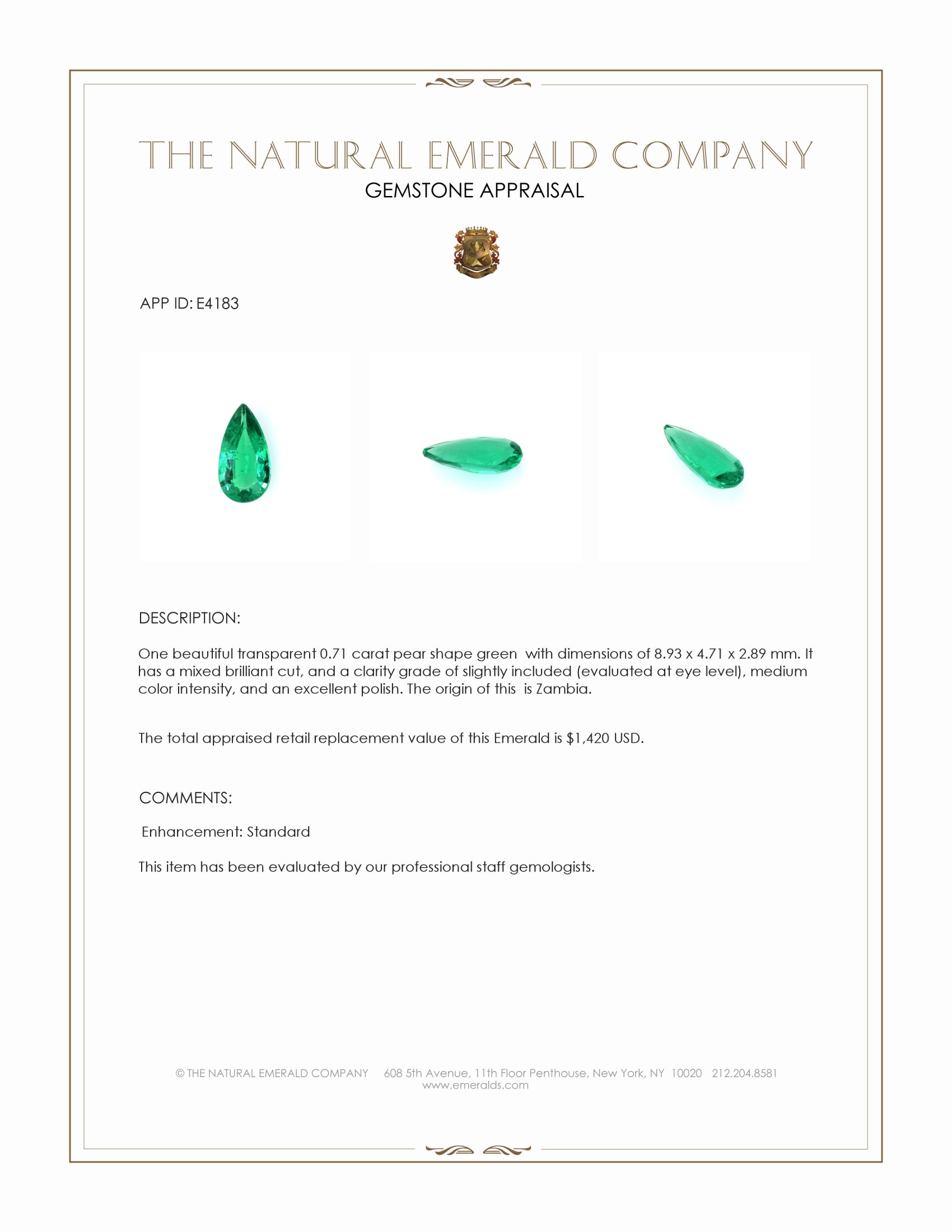 0.71 Ct. Emerald from Zambia