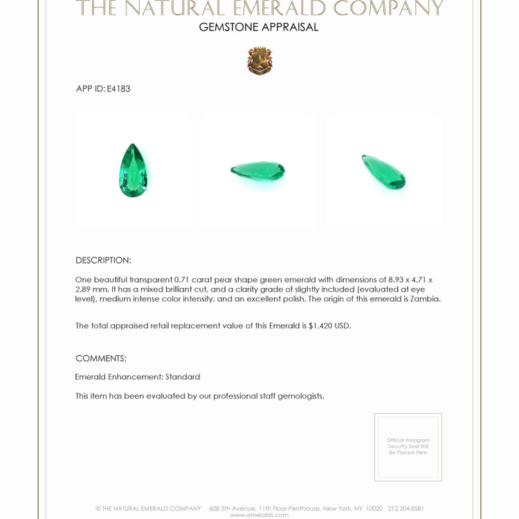0.71 Ct. Emerald from Zambia