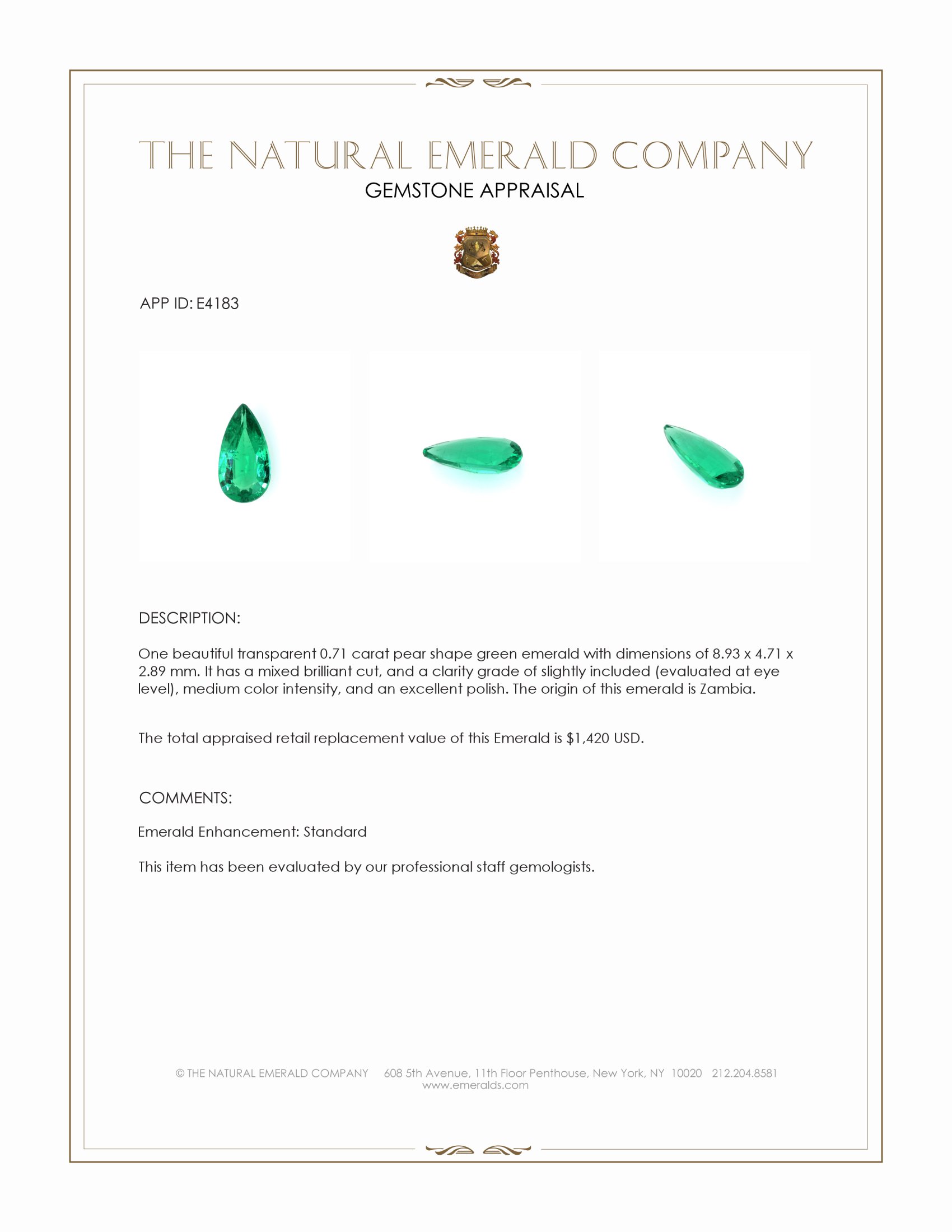 0.71 Ct. Emerald from Zambia