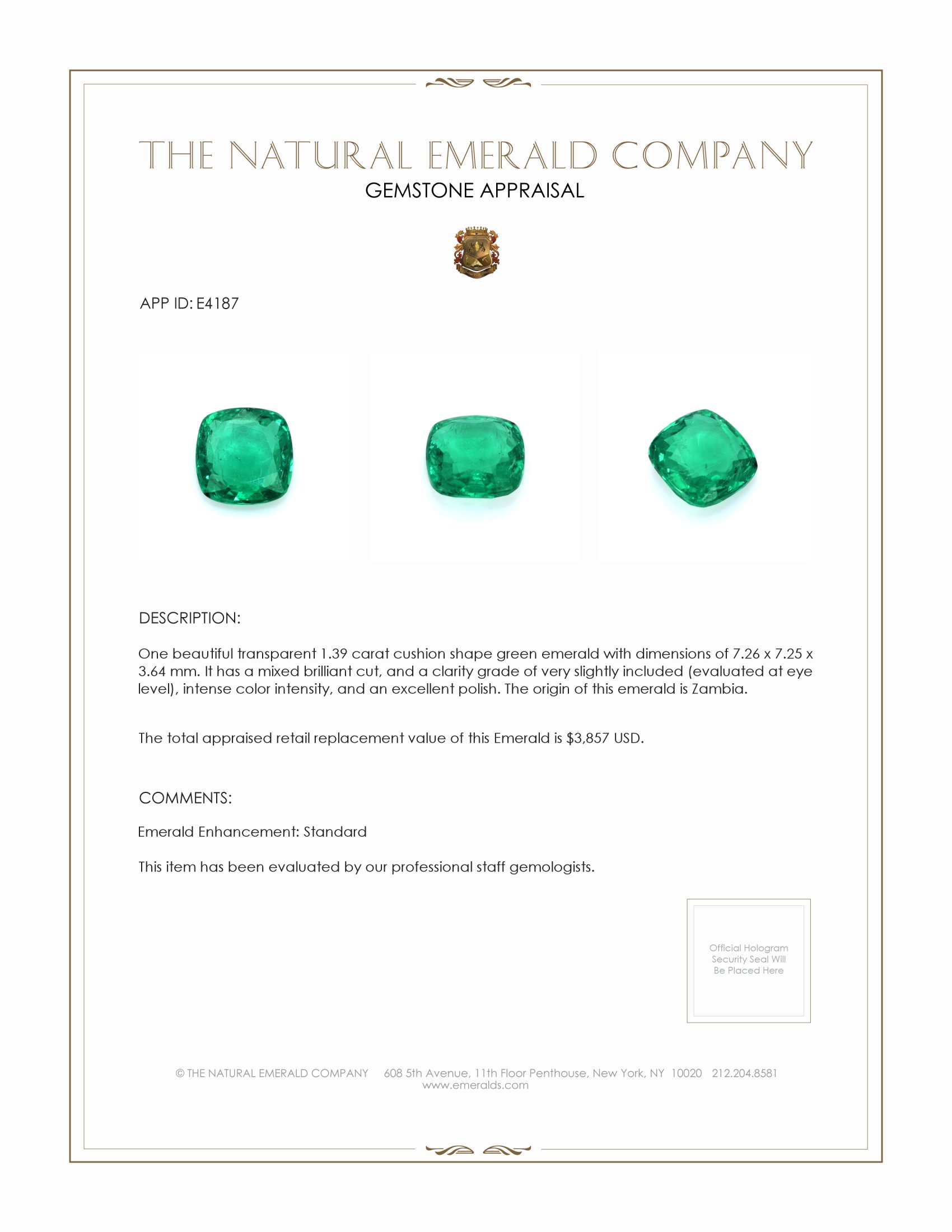 1.39 Ct. Emerald from Zambia