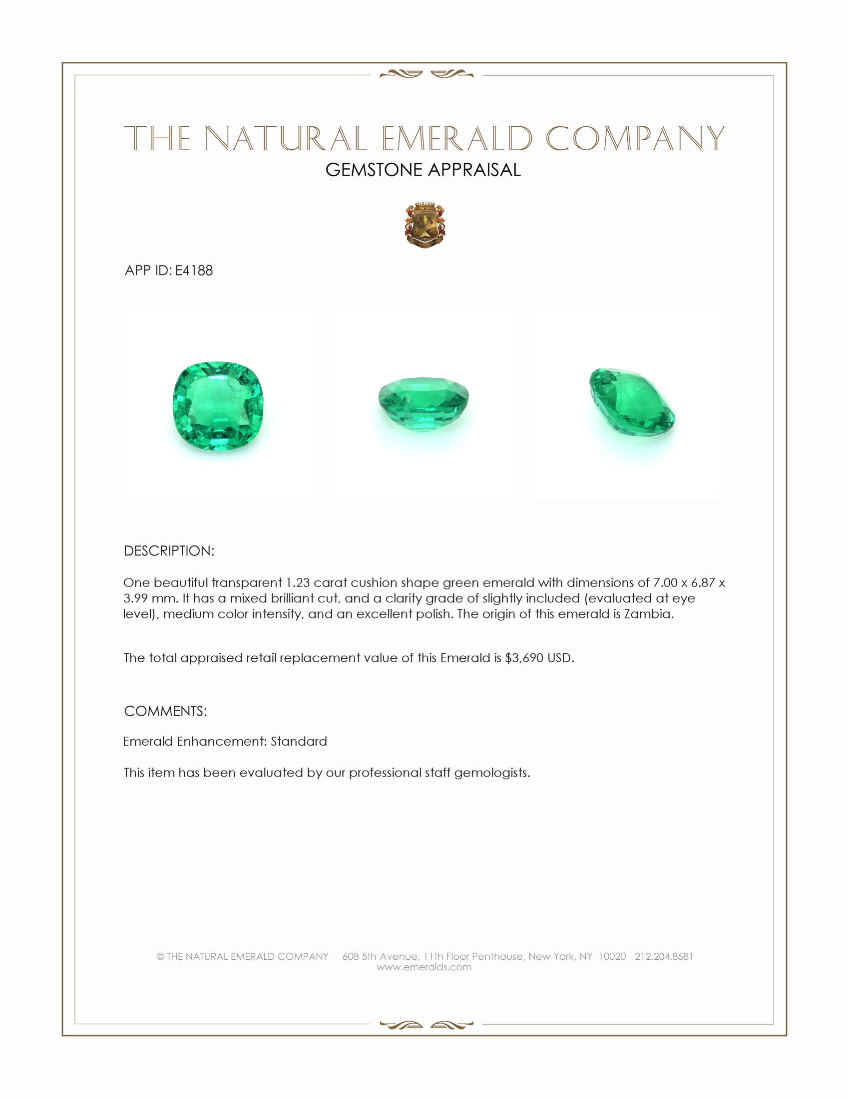 1.23 Ct. Emerald from Zambia