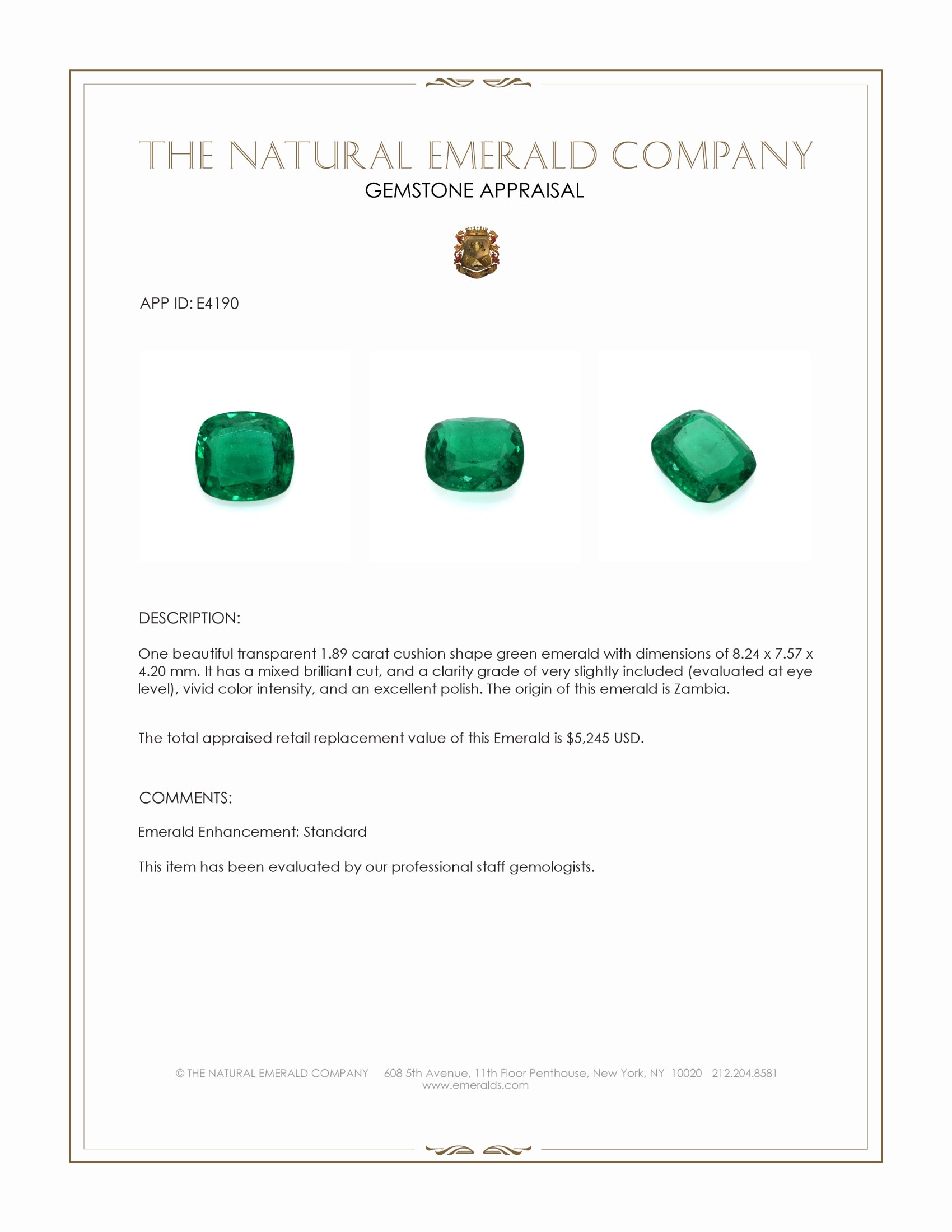 1.89 Ct. Emerald from Zambia