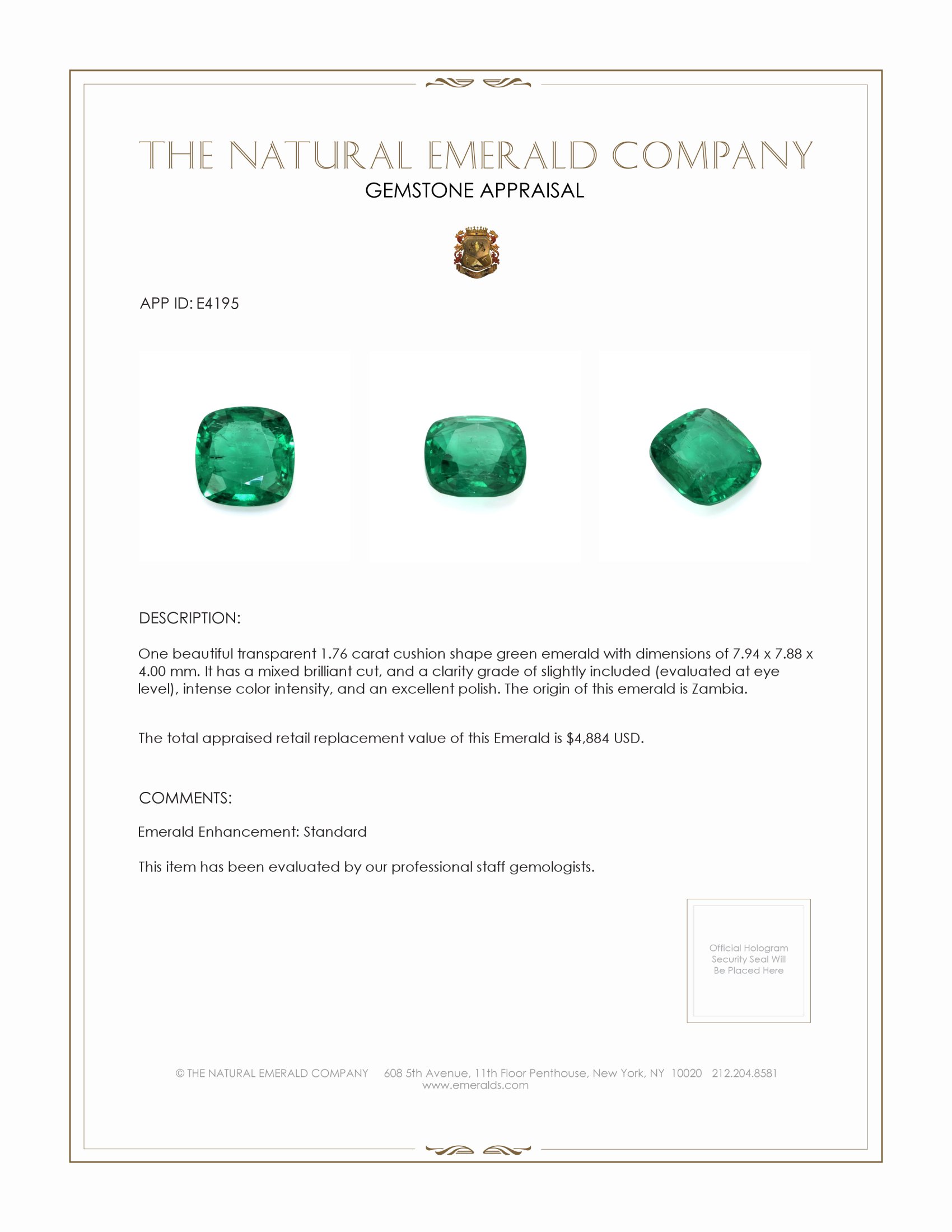 1.76 Ct. Emerald from Zambia