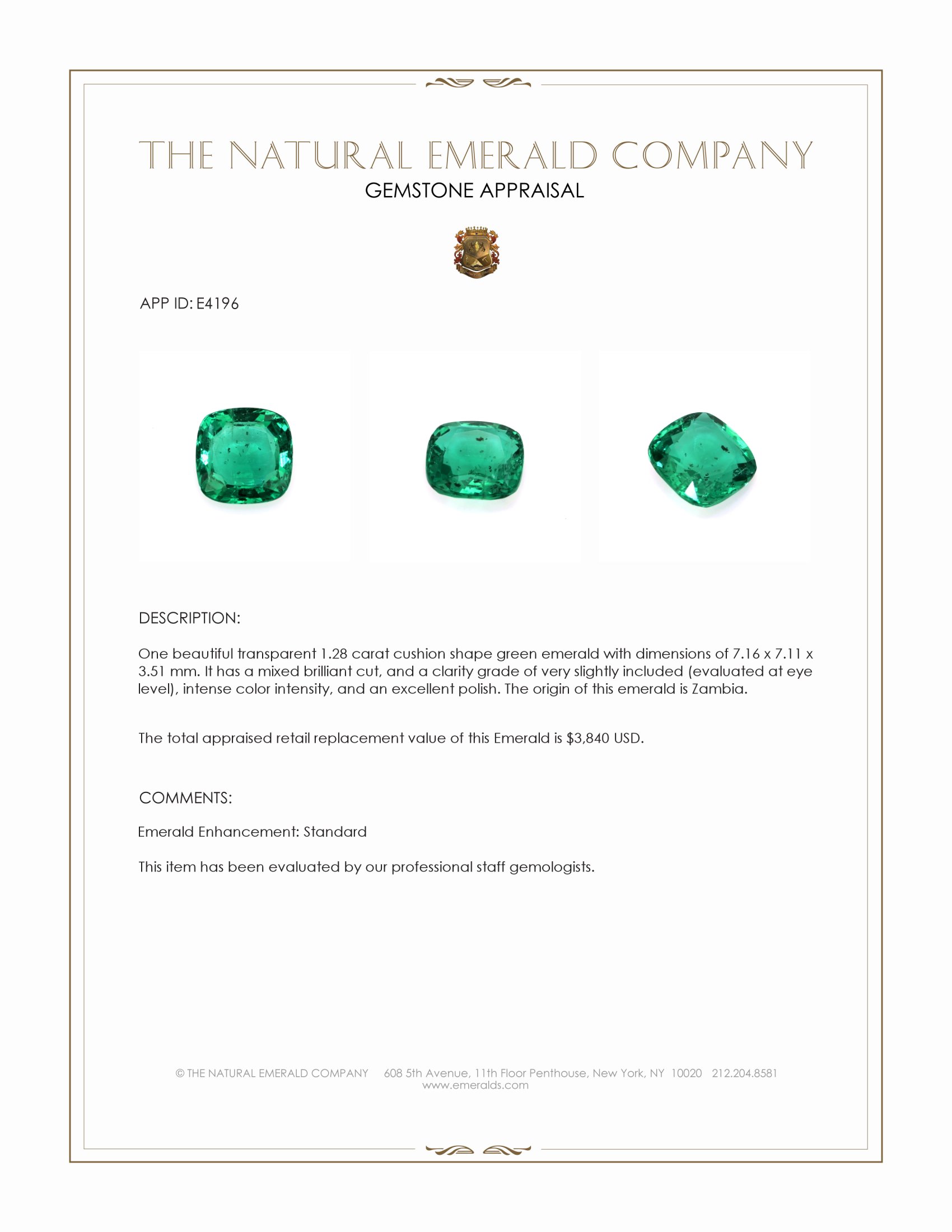 1.28 Ct. Emerald from Zambia