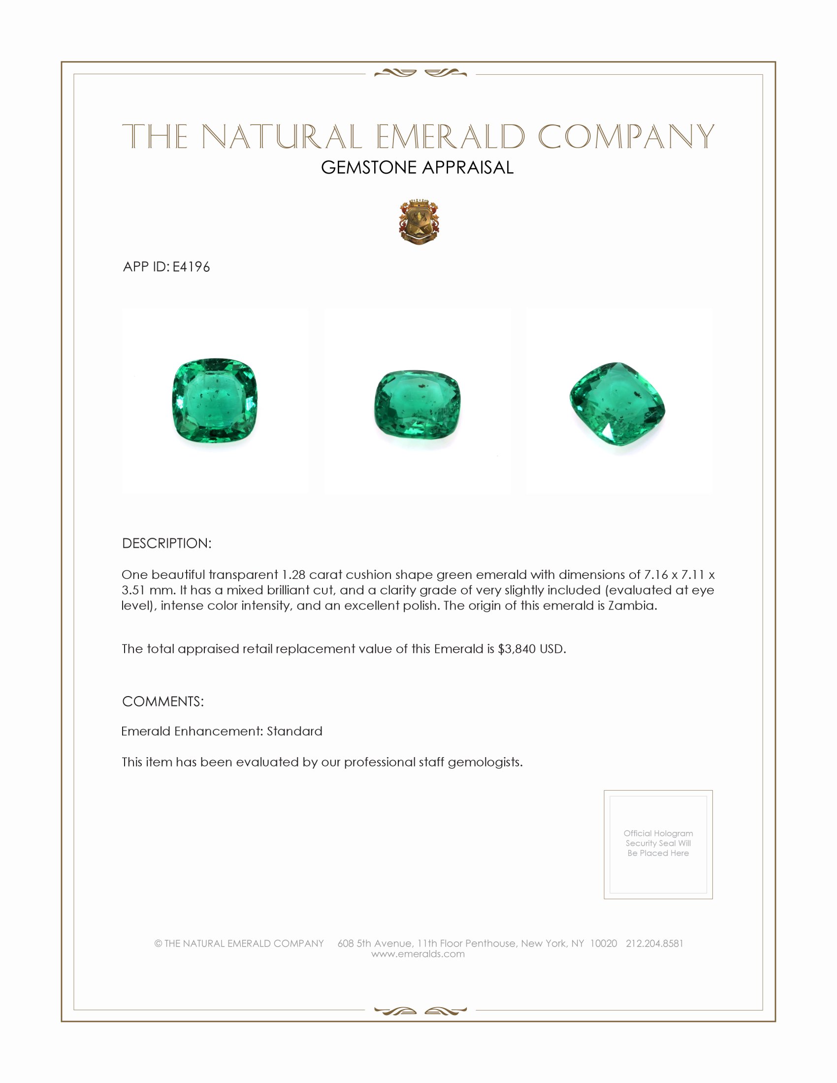 1.28 Ct. Emerald from Zambia
