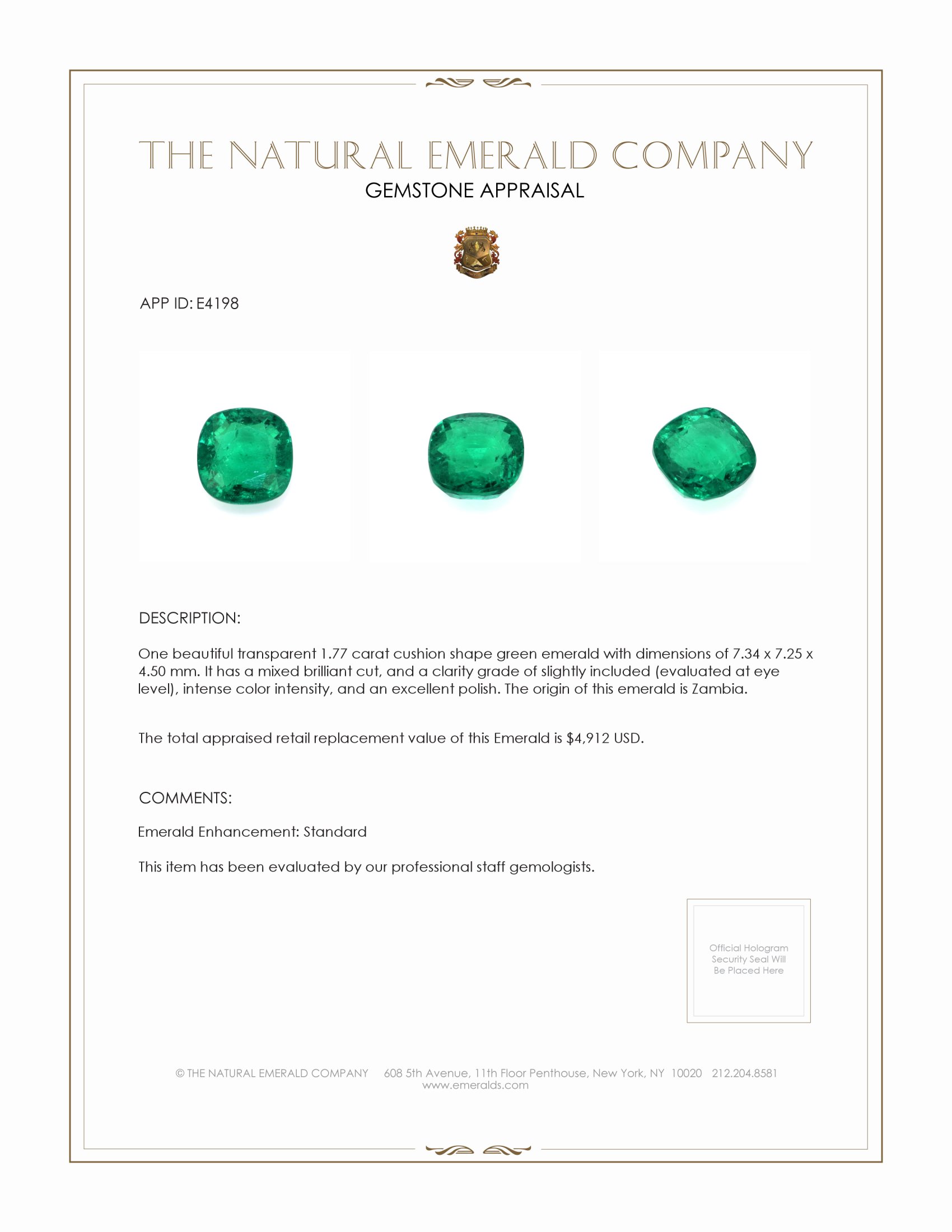 1.77 Ct. Emerald from Zambia