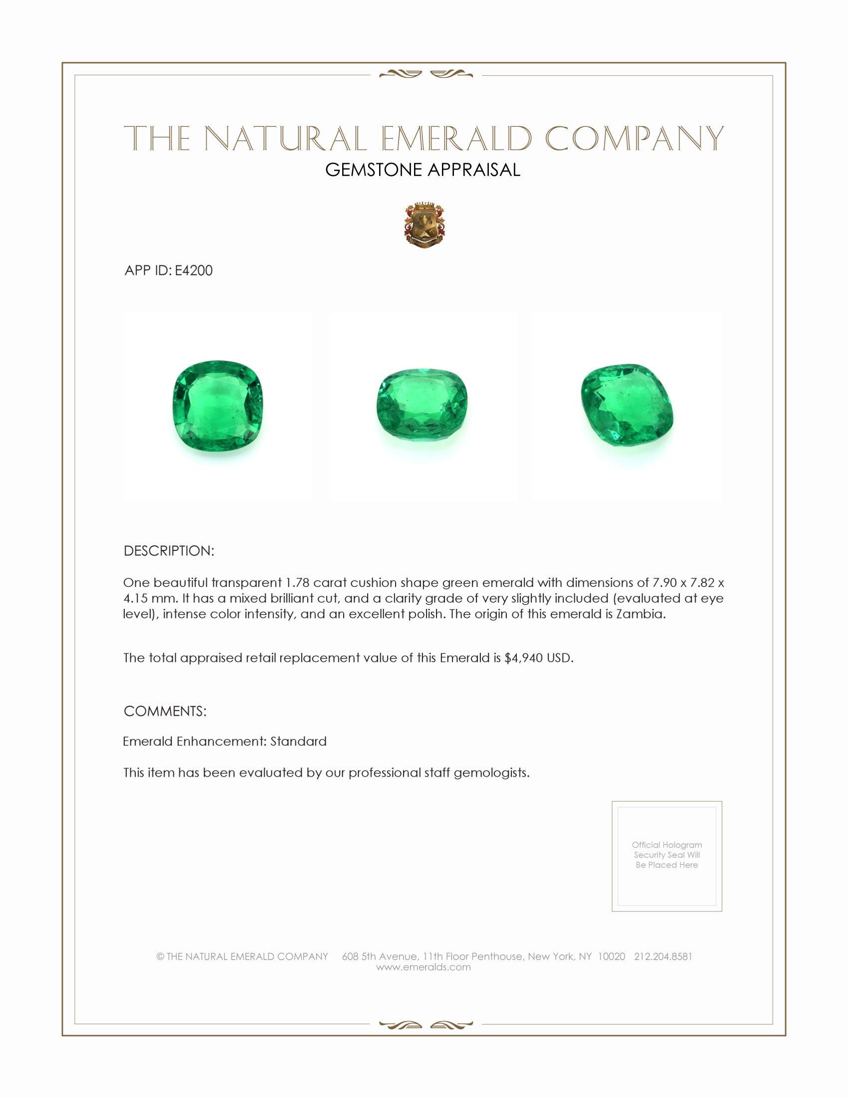 1.78 Ct. Emerald from Zambia