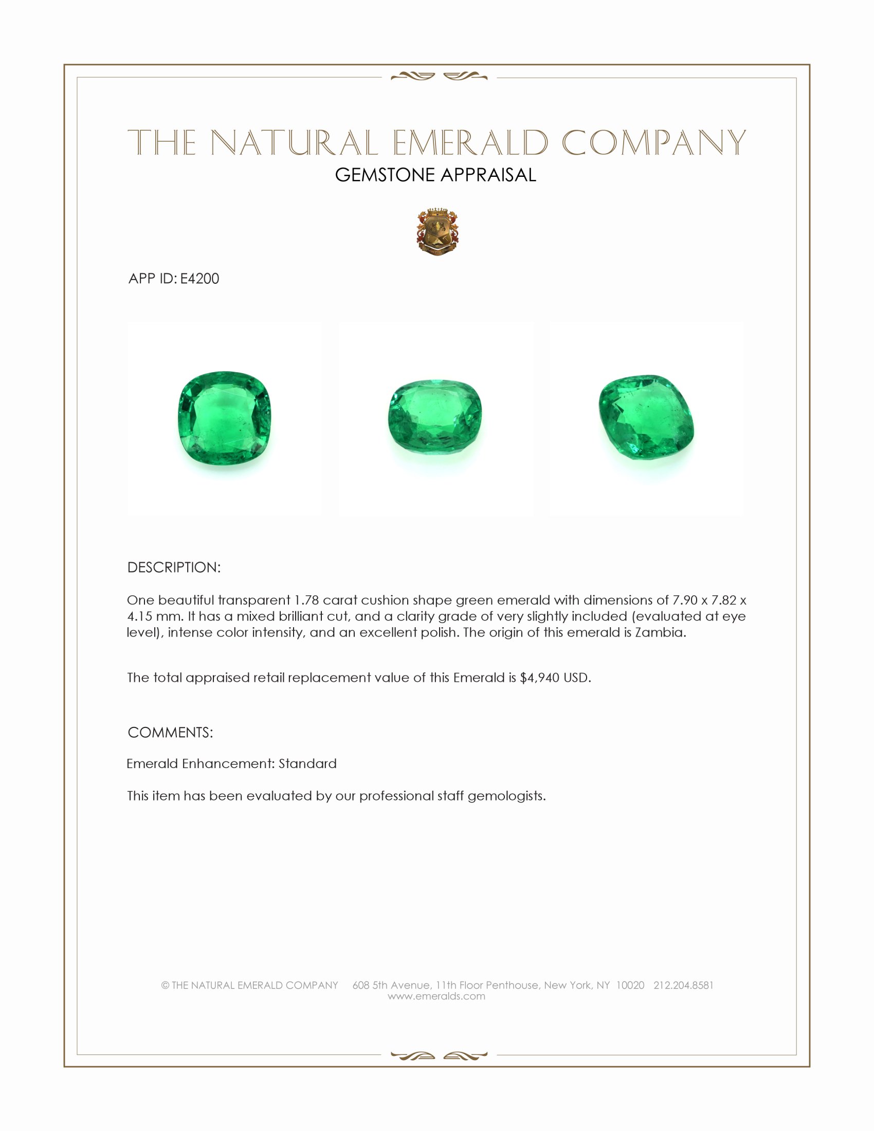 1.78 Ct. Emerald from Zambia