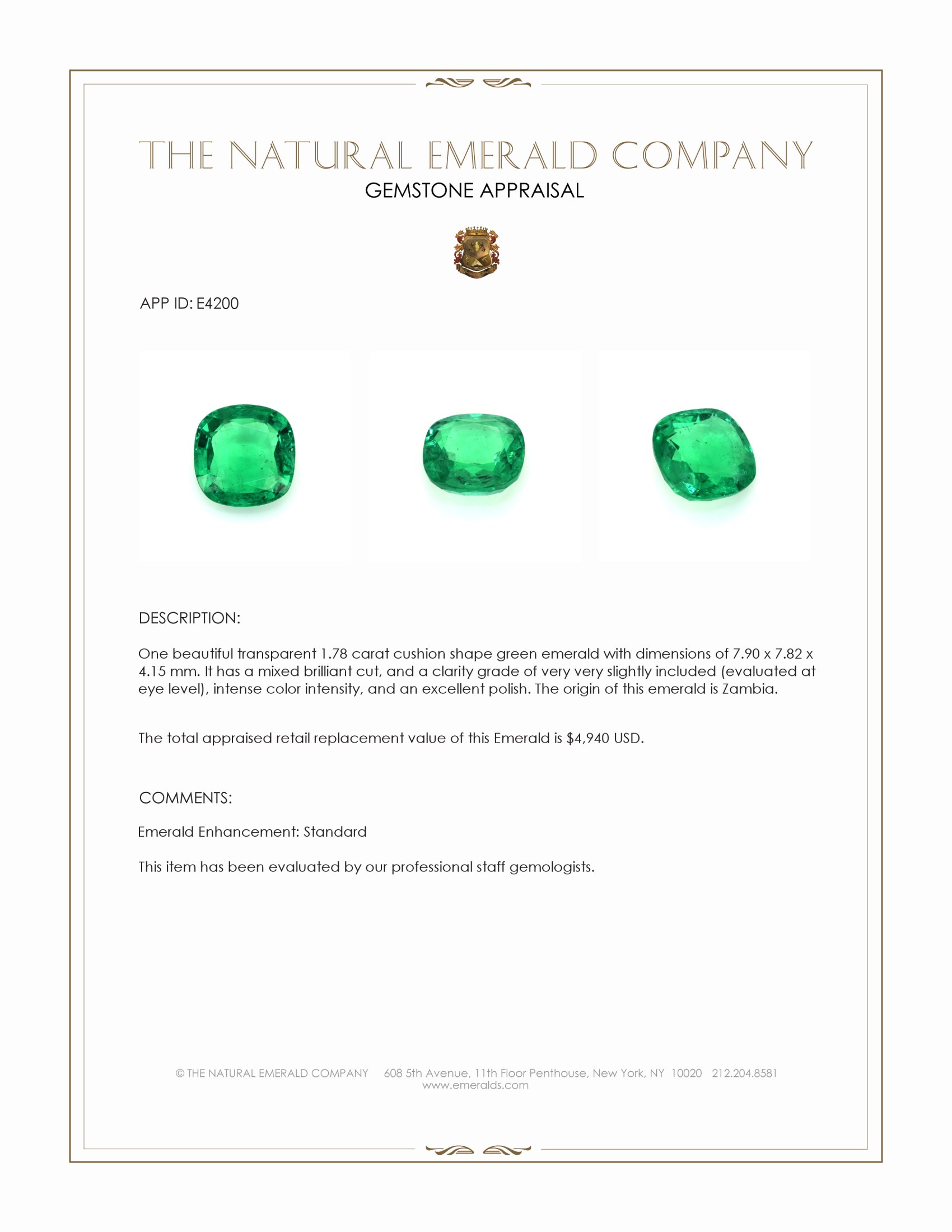 1.78 Ct. Emerald from Zambia