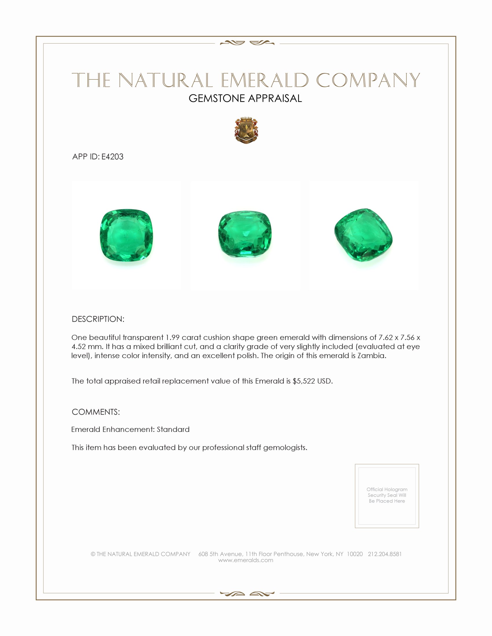 1.99 Ct. Emerald from Zambia