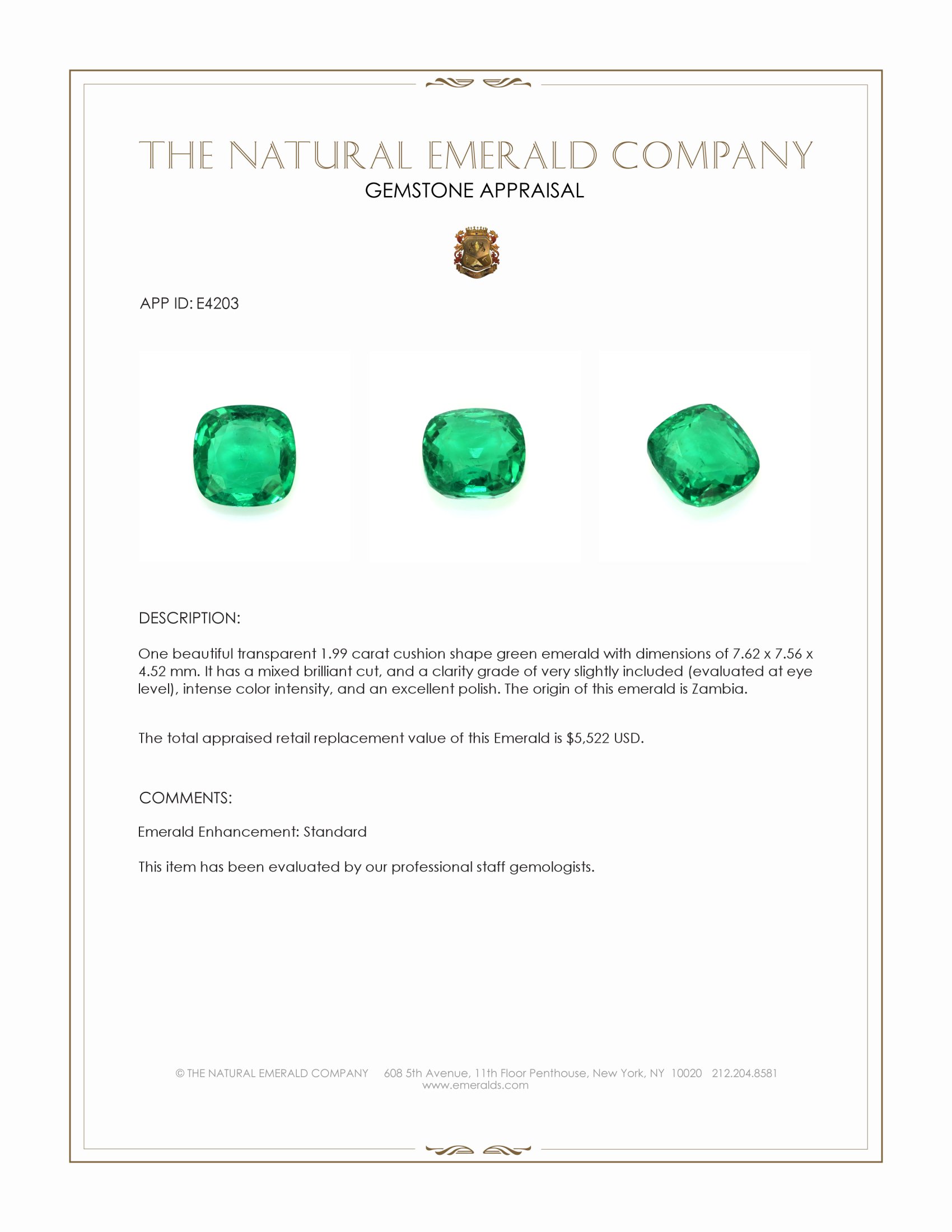 1.99 Ct. Emerald from Zambia