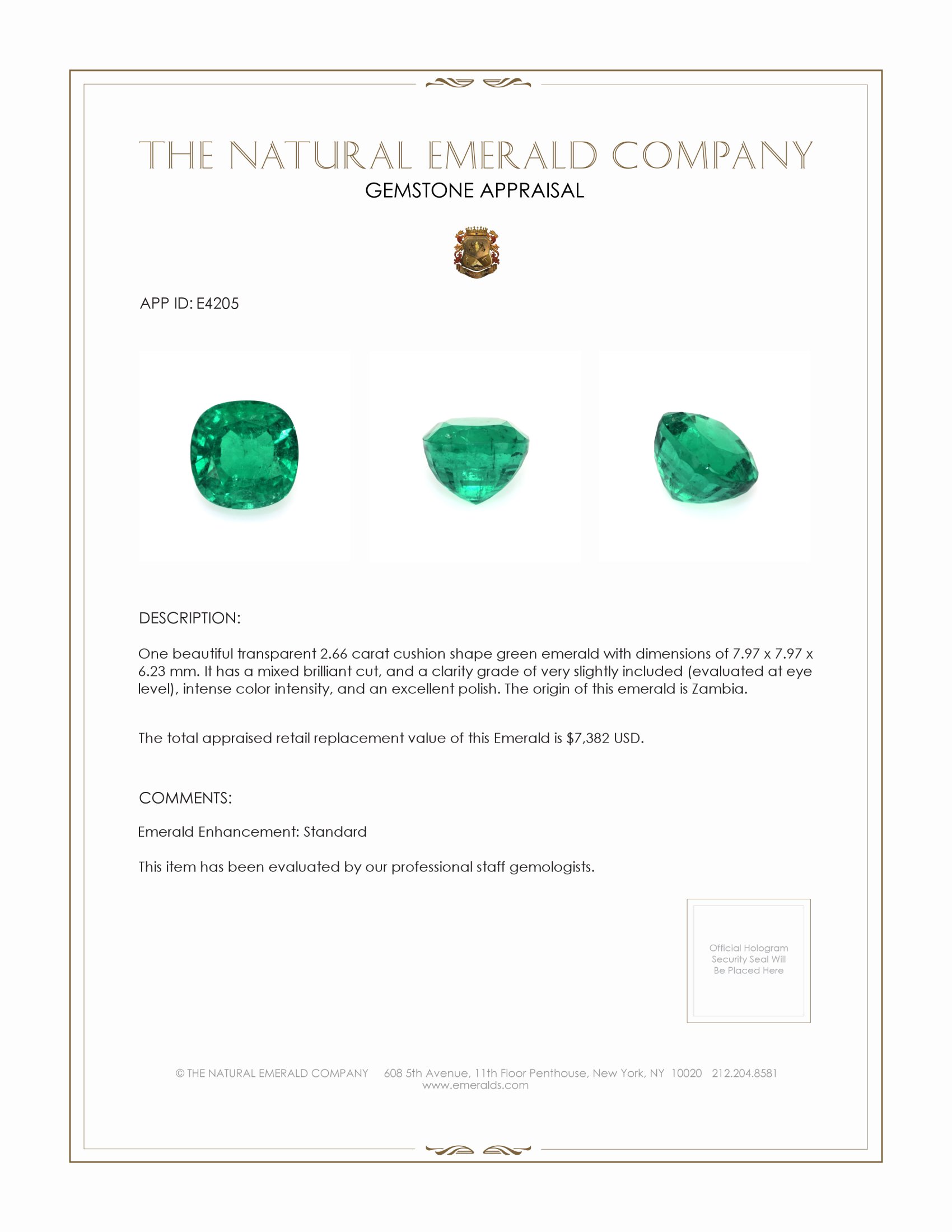 2.66 Ct. Emerald from Zambia